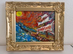 Serg Graff Original “Needleton” Acrylic Ship Painting  Gold Frame  Nautical