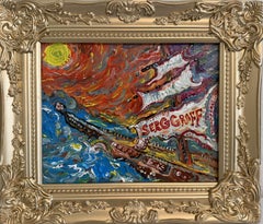 Serg Graff Original “Needleton” Acrylic Ship Painting  Gold Frame  Nautical