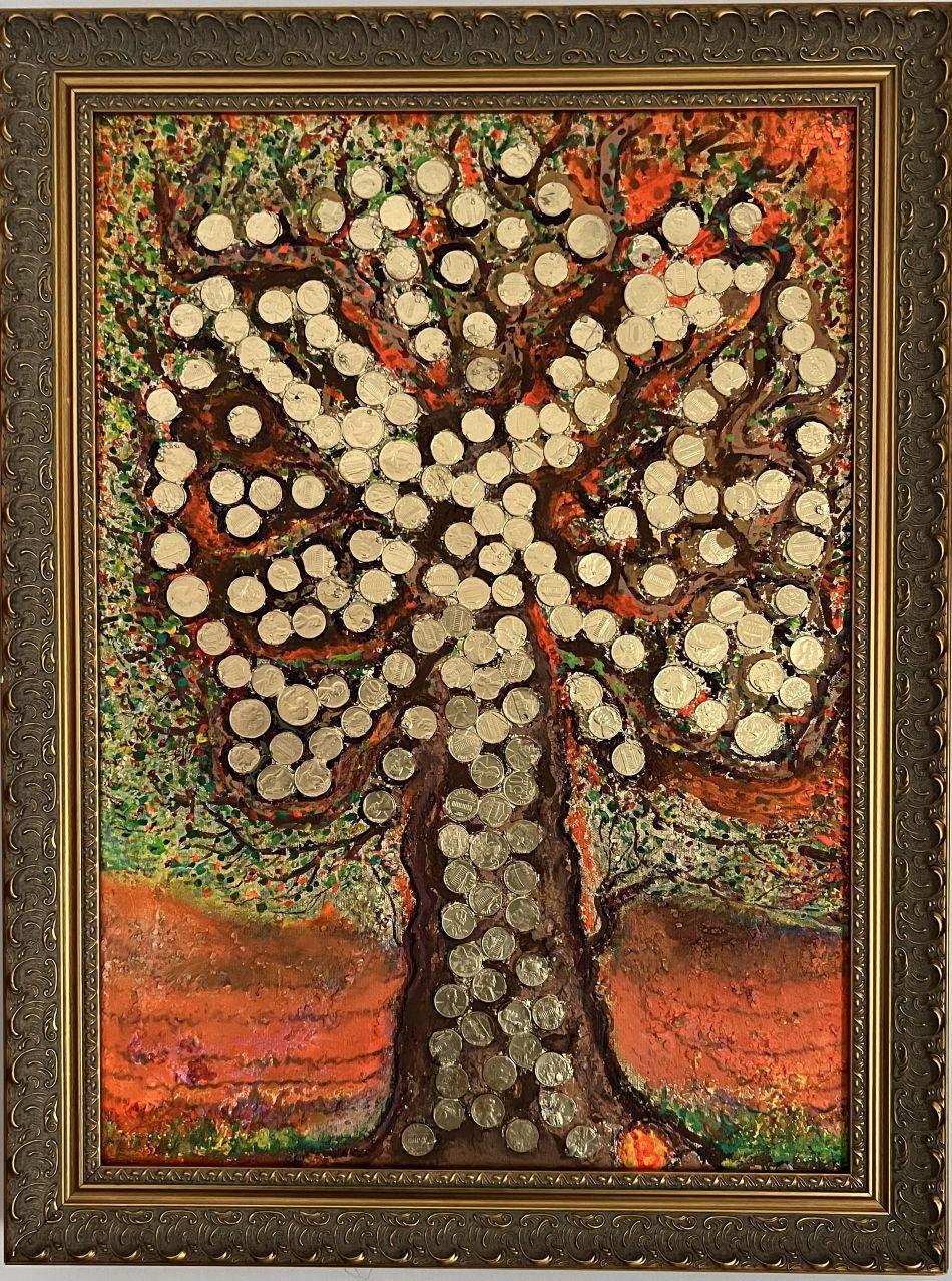 Serg Graff Original Painting Money Tree Art with Real Coins Fantasy Framed For Sale 3
