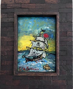 Serg Graff Original Pirate Ship Painting "Black Wake" Acrylic Nautical Art