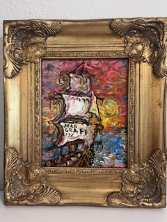 Serg Graff Original “Solaria” Ship Painting  Gold Ornate Frame  Nautical