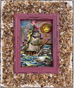 Serg Graff Original "Yelmar" Acrylic Ship Painting  Seashell Frame Coastal Art