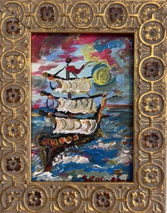 Serg Graff Original "Yeloria" Schiffsgemälde  Goldverzierter Rahmen  Nautisch