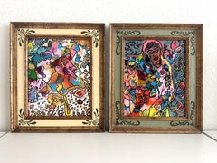 Set of 2 Abstract Paintings by Serg Graff "Flower Fairy"  "Mr Umbrella" Framed