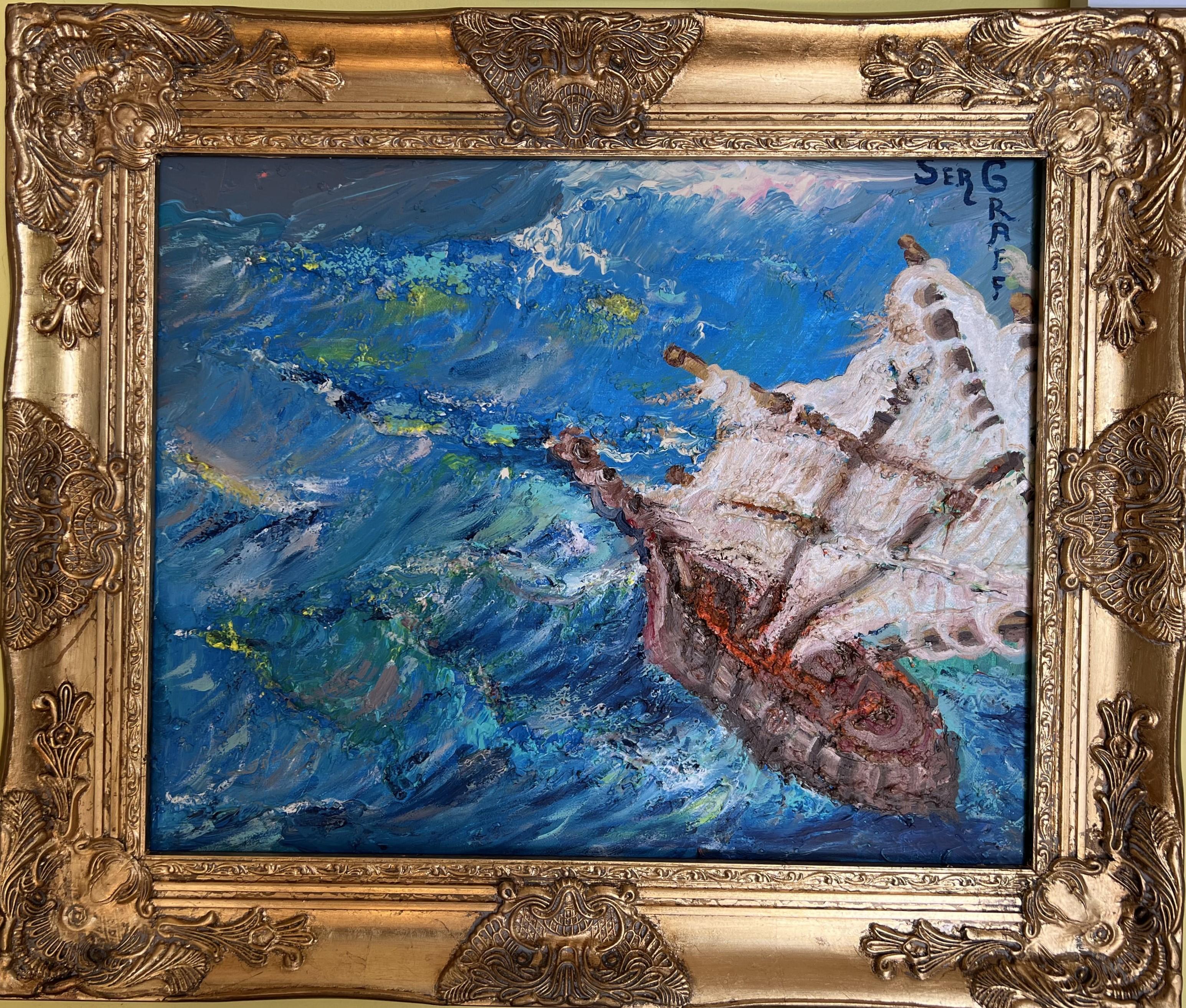Texturierte abstrakte Malerei auf Leinwand von Serg Graff, "Sea Adventure" Seelandschaft COA