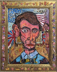 Peinture texturée sur toile de Serg Graff « Portrait d'Abraham Lincoln », COA