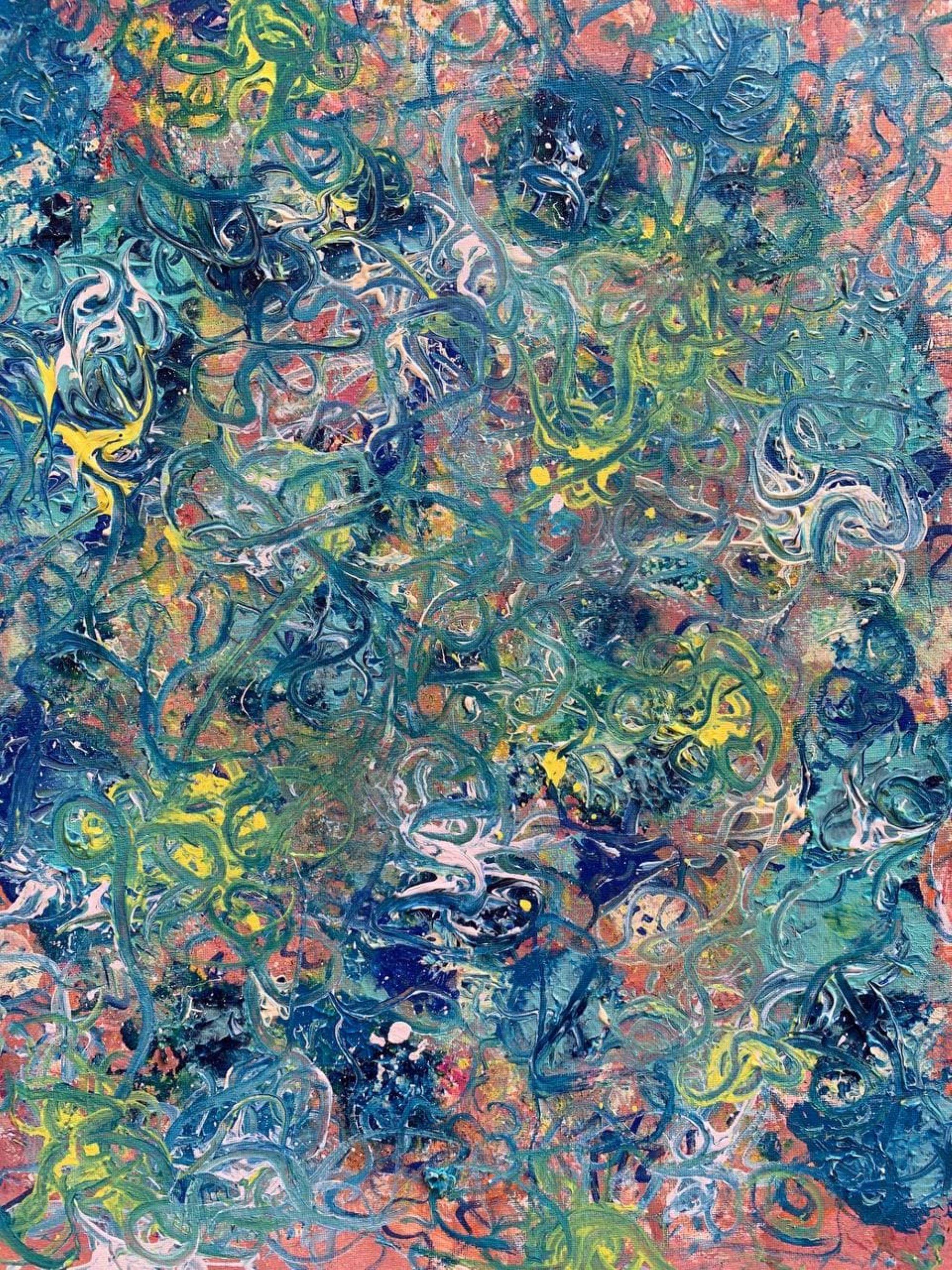 Underwater Dream Original Abstract Acrylic Painting by Serg Graff  COA, Framed For Sale 1