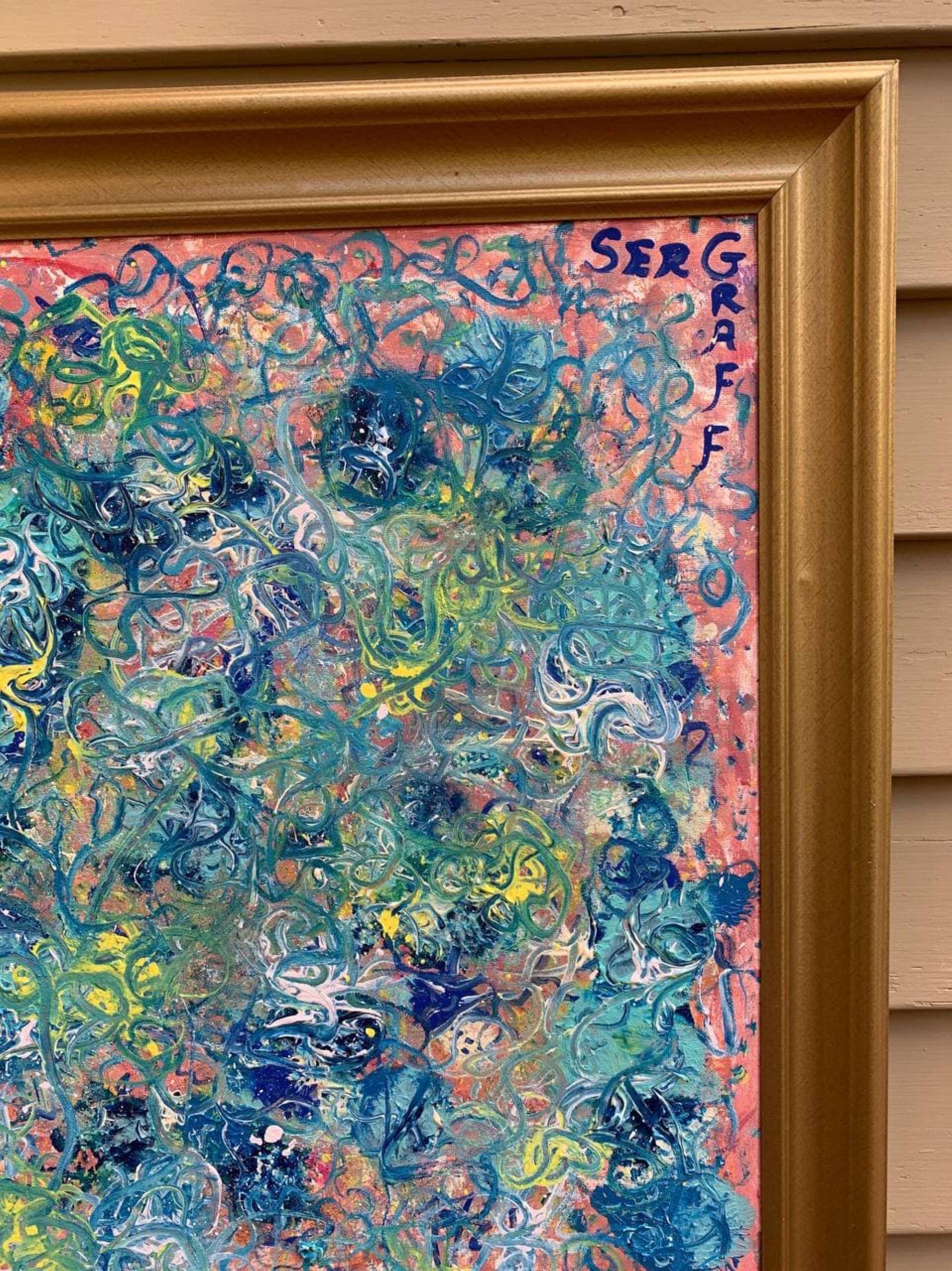 Underwater Dream Original Abstract Acrylic Painting by Serg Graff  COA, Framed For Sale 4