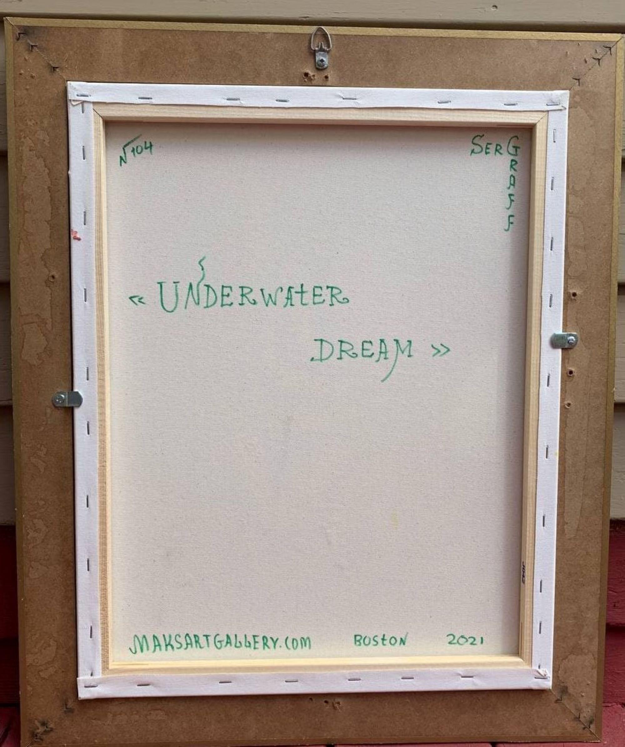 Underwater Dream Original Abstract Acrylic Painting by Serg Graff  COA, Framed For Sale 7