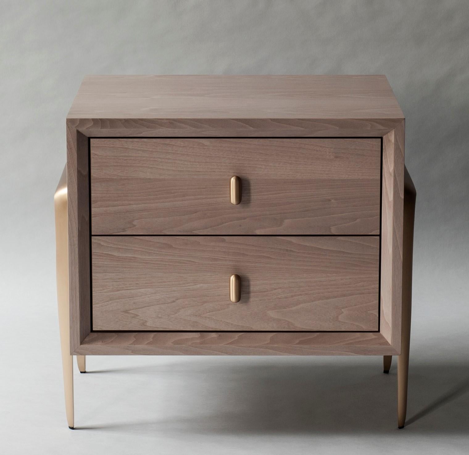 Serge Bedside Table by DeMuro Das with Solid Satin Bronze Legs For Sale
