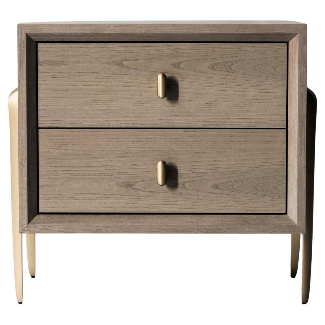 Serge Bedside Table by DeMuro Das with Solid Satin Bronze Legs