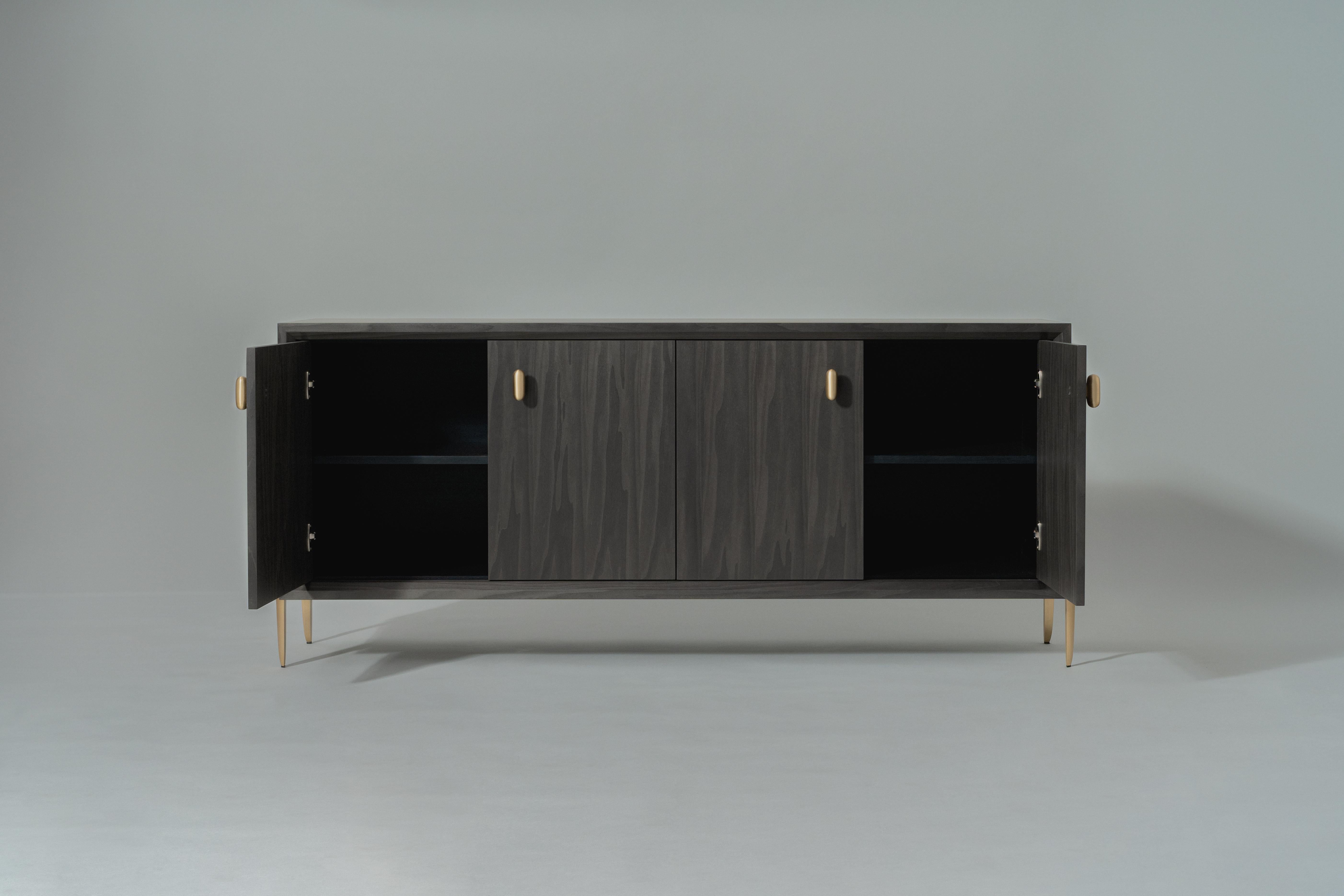 Serge Cabinet by DeMuro Das in Dark Grey Tulip with Hand-Cast Bronze Legs In New Condition For Sale In New York, NY