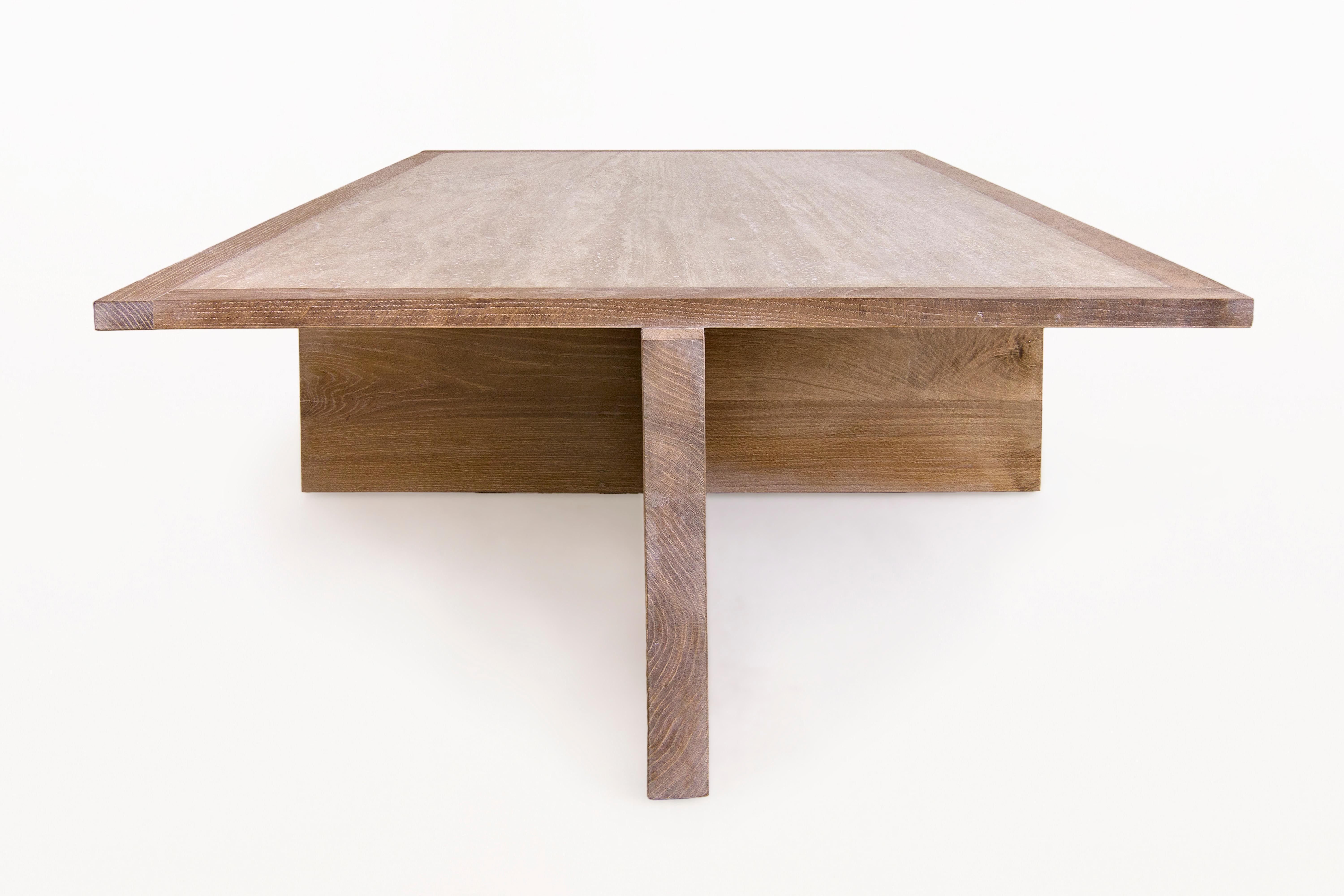 Serge Castella coffee table,
travertine tabletop and oak base.
2019, France
Excellent condition.
While studying fashion in Paris, Serge Castella spent his time wandering around flea markets and the Louvre. Becoming an antique dealer then became
