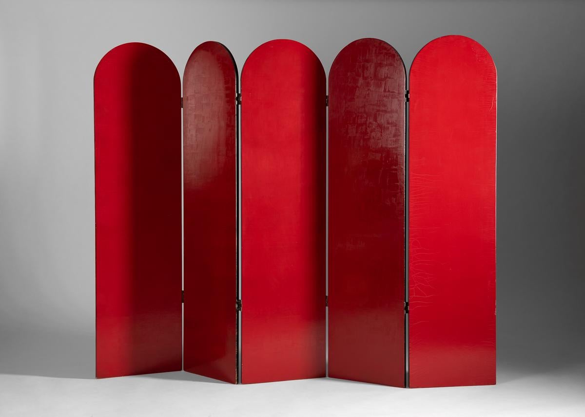 20th Century Serge Damon, Mid-Century Folding Screen, Gilt and Lacquered Wood, France, 1950 For Sale