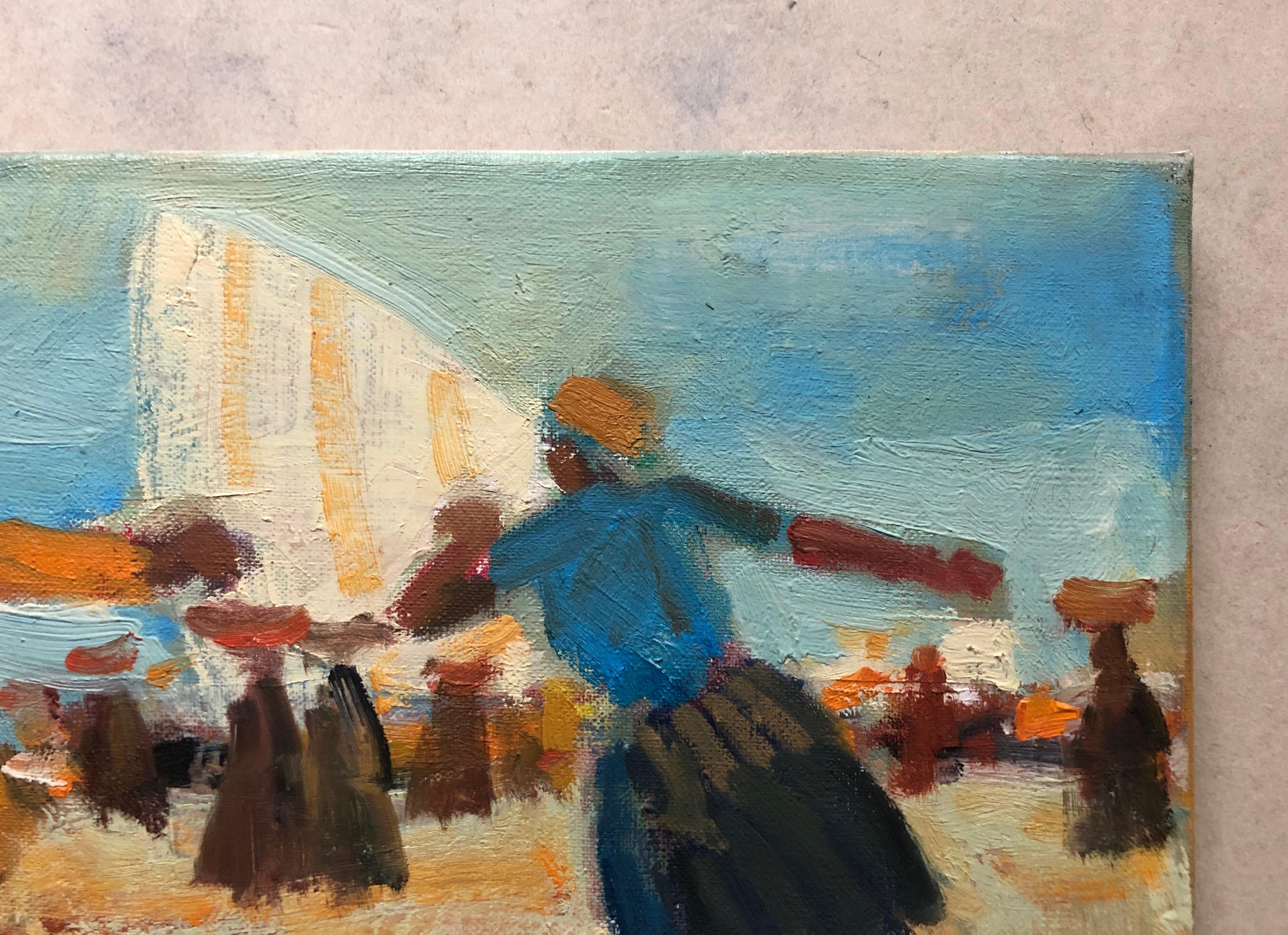 Serge Delaveau, Animated Beach, Oil On Canvas For Sale 3