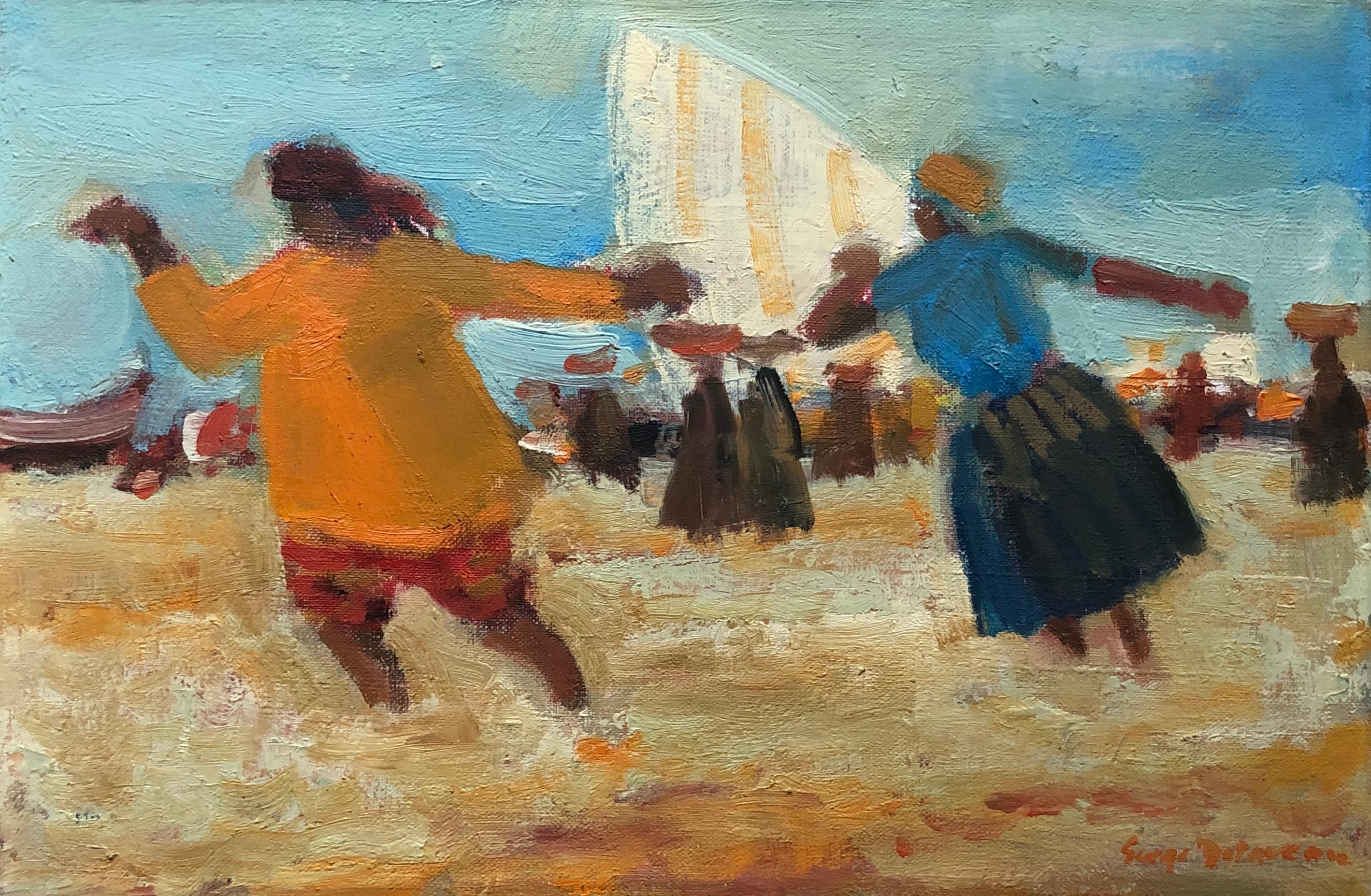 Serge DELAVEAU (1911-1999)
Lively beach.
Oil on canvas signed lower right.
Good condition.
27 x 41 cm
