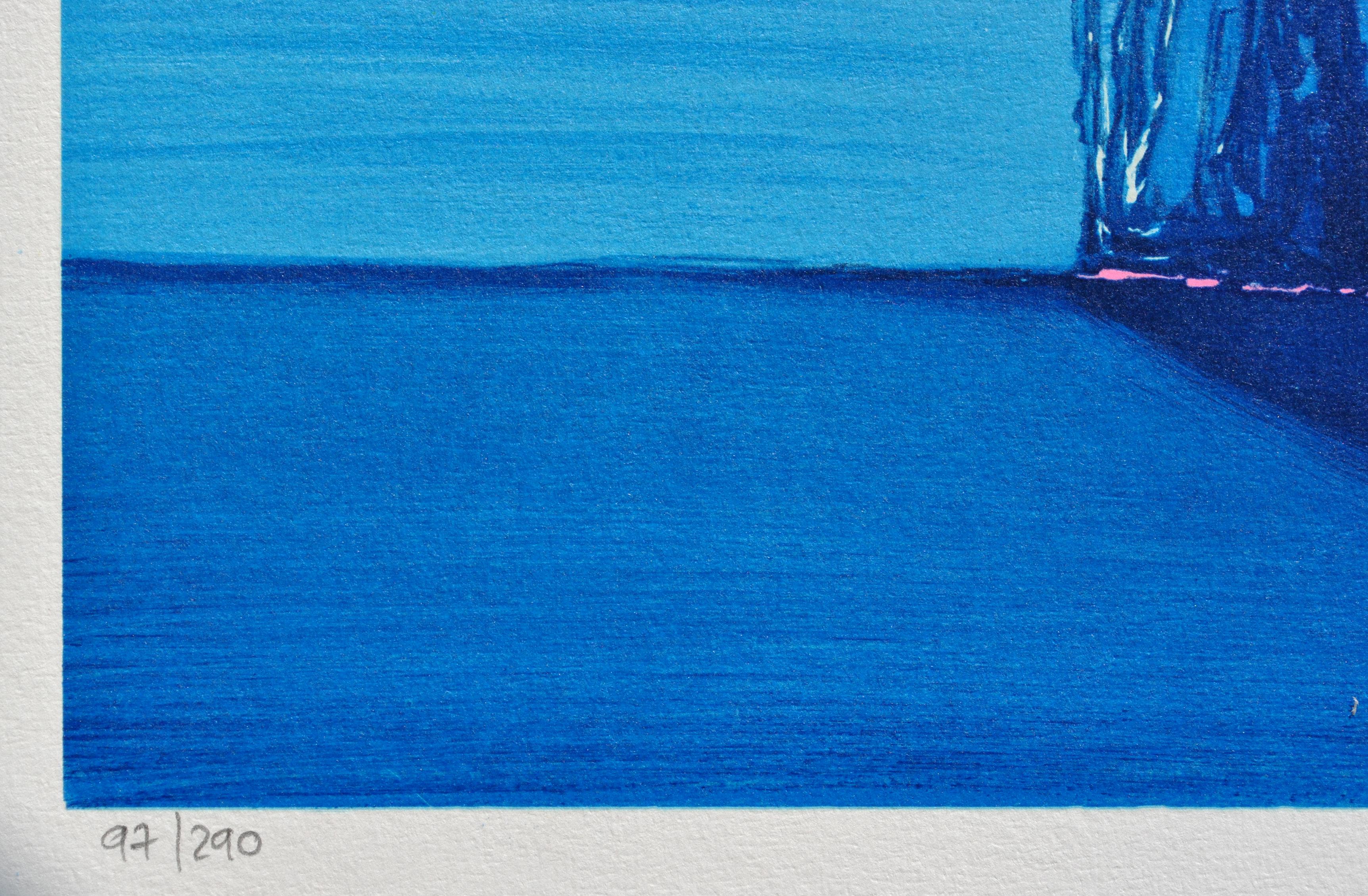 Blumenstrauß und Mittelmeer - Original Lithographie, HANDSIGNIERT & GmbH /290 (Beige), Landscape Print, von Serge FENECH