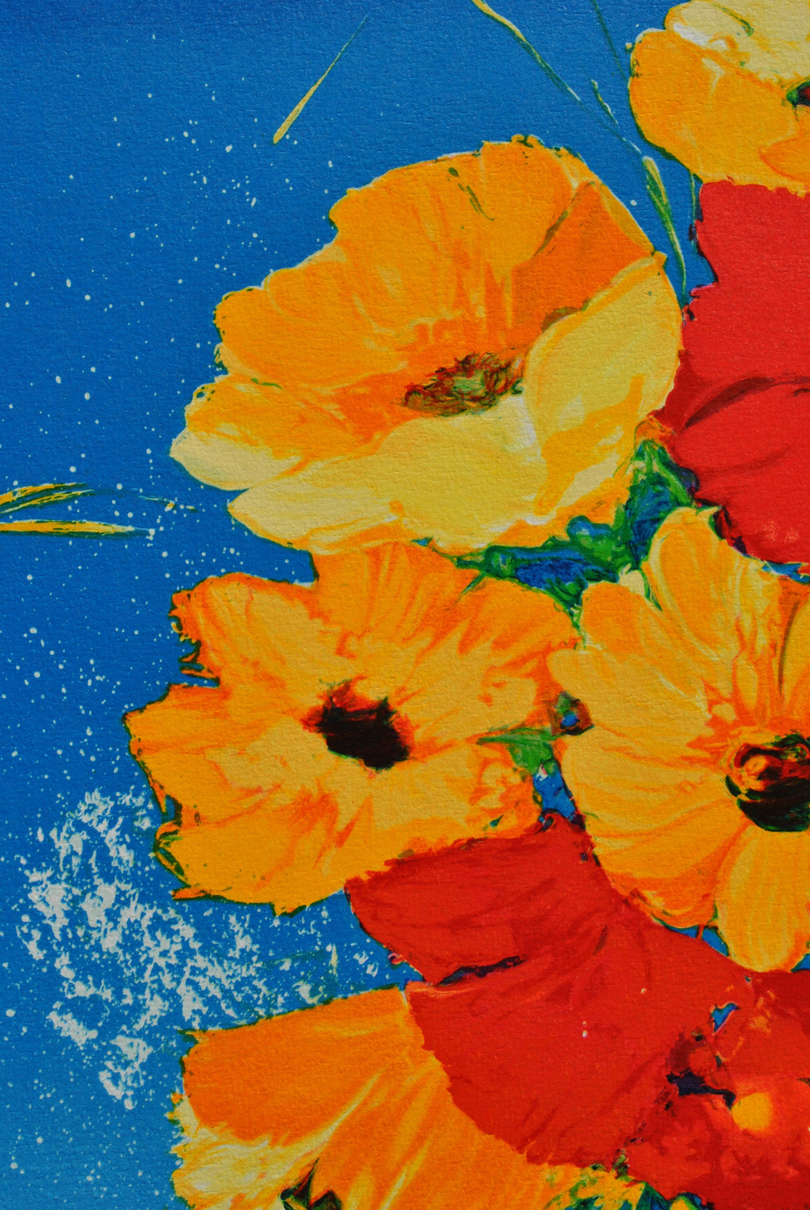Blumenstrauß und Mittelmeer - Original Lithographie, HANDSIGNIERT & GmbH /290 im Angebot 2