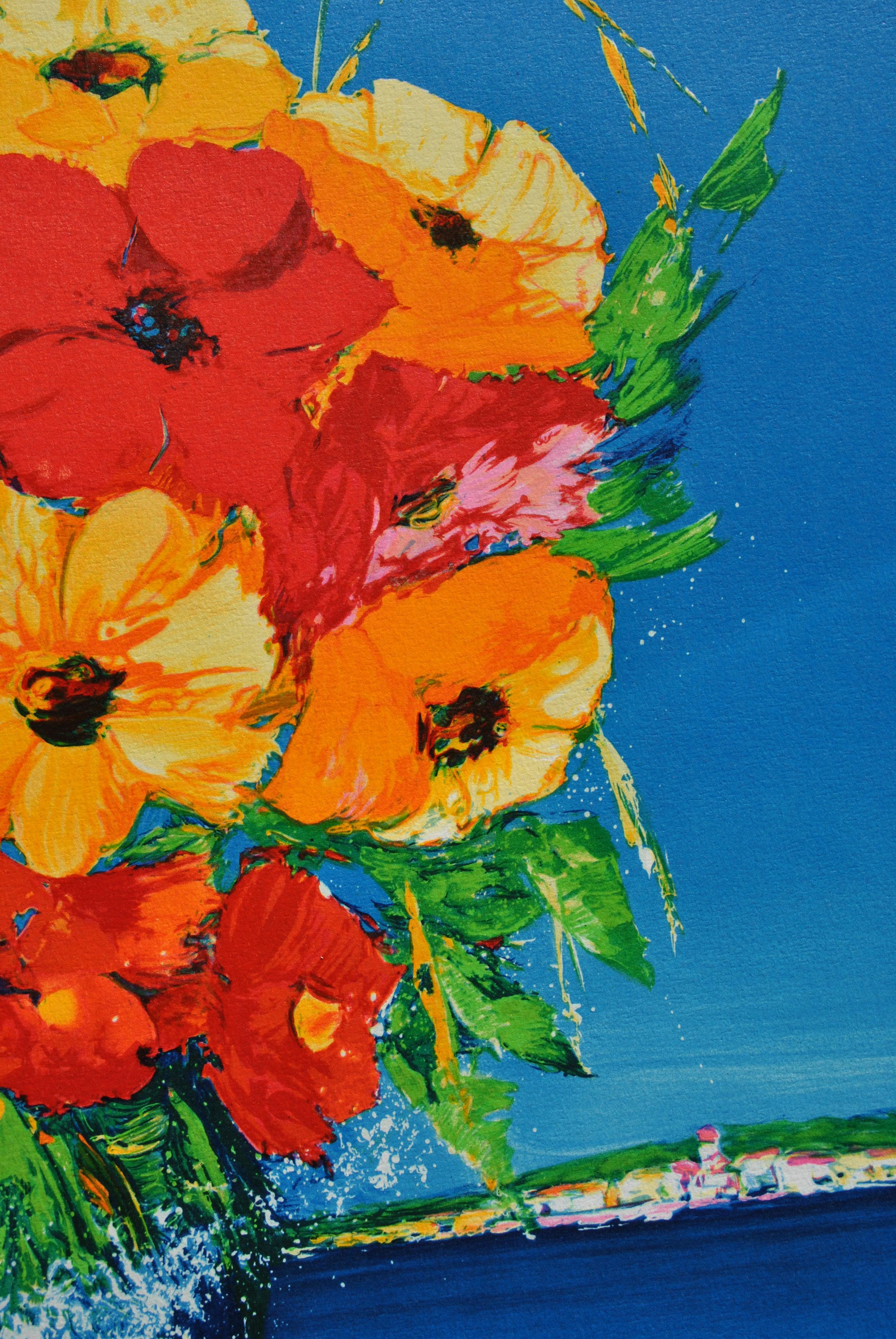 Blumenstrauß und Mittelmeer - Original Lithographie, HANDSIGNIERT & GmbH /290 im Angebot 3
