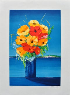 Flower Bouquet and Mediterranean - Original Lithograph, HANDSIGNED & Ltd /290