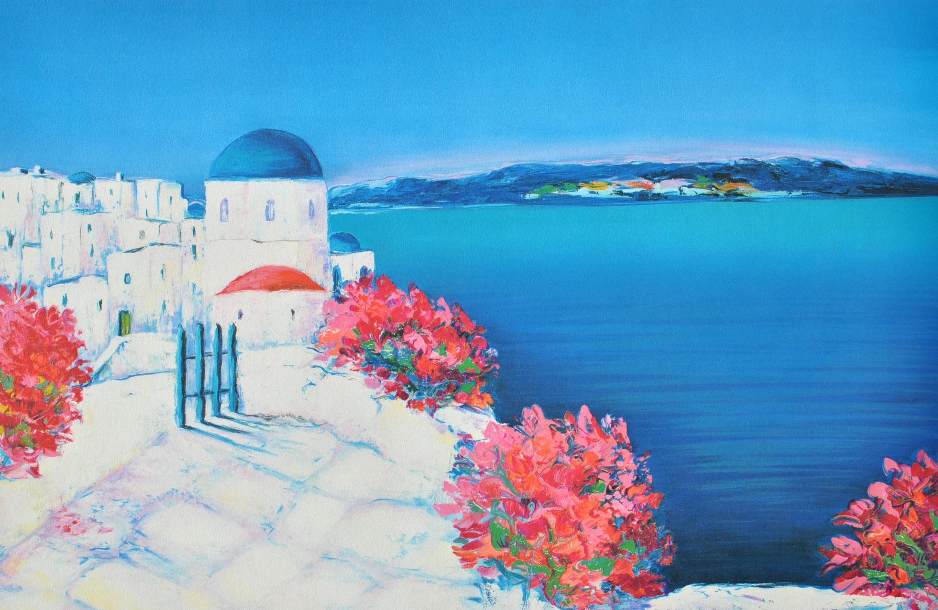 Riviera : Flowers at Santorini - Original Lithograph, HANDSIGNED & Ltd /390 - Print by Serge FENECH