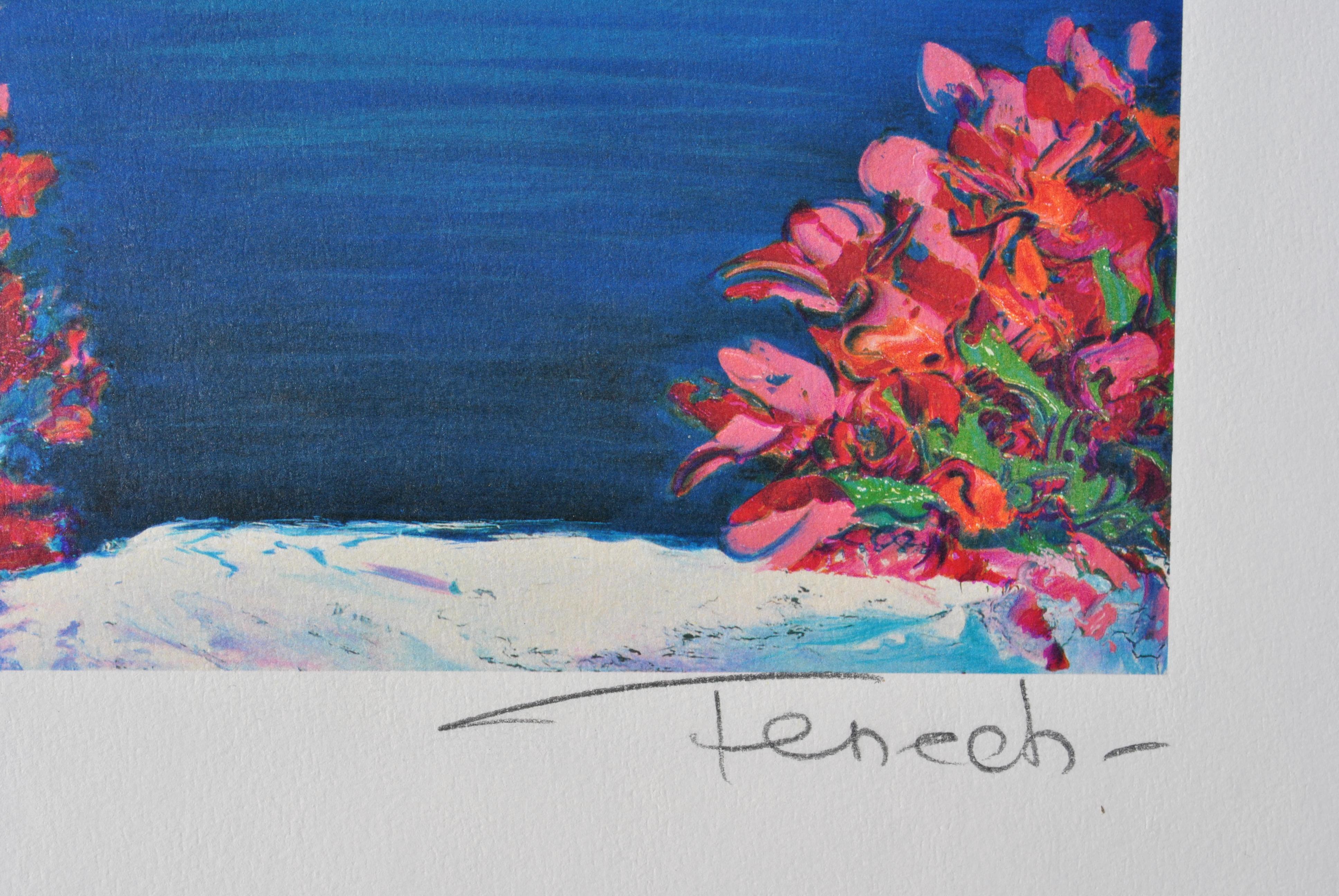 Riviera : Flowers at Santorini - Original Lithograph, HANDSIGNED & Ltd /390 - Modern Print by Serge FENECH