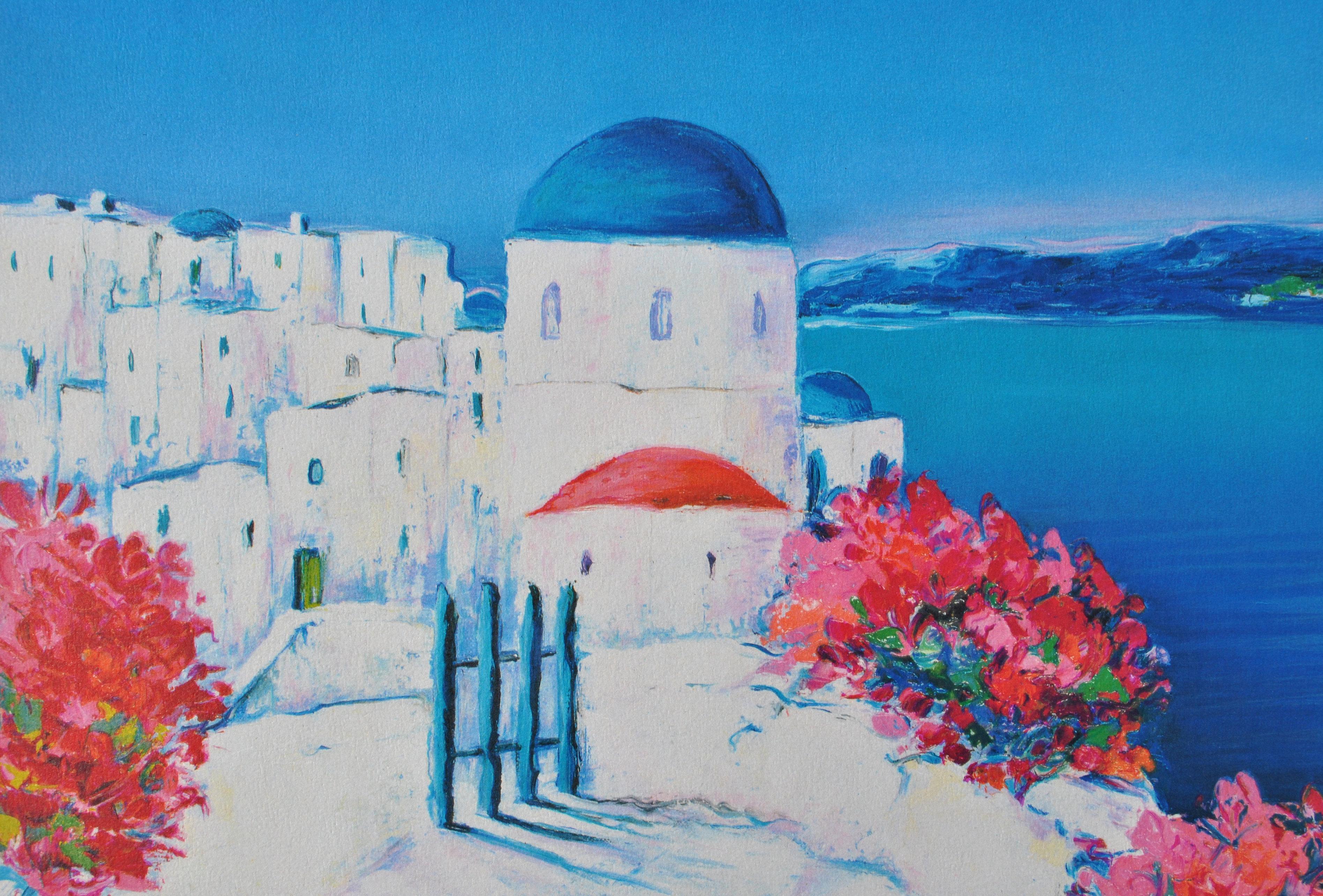 Riviera : Flowers at Santorini - Original Lithograph, HANDSIGNED & Ltd /390 For Sale 3