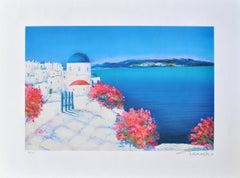 Riviera: Fiori a Santorini - Litografia originale, firmata a mano & Ltd /390