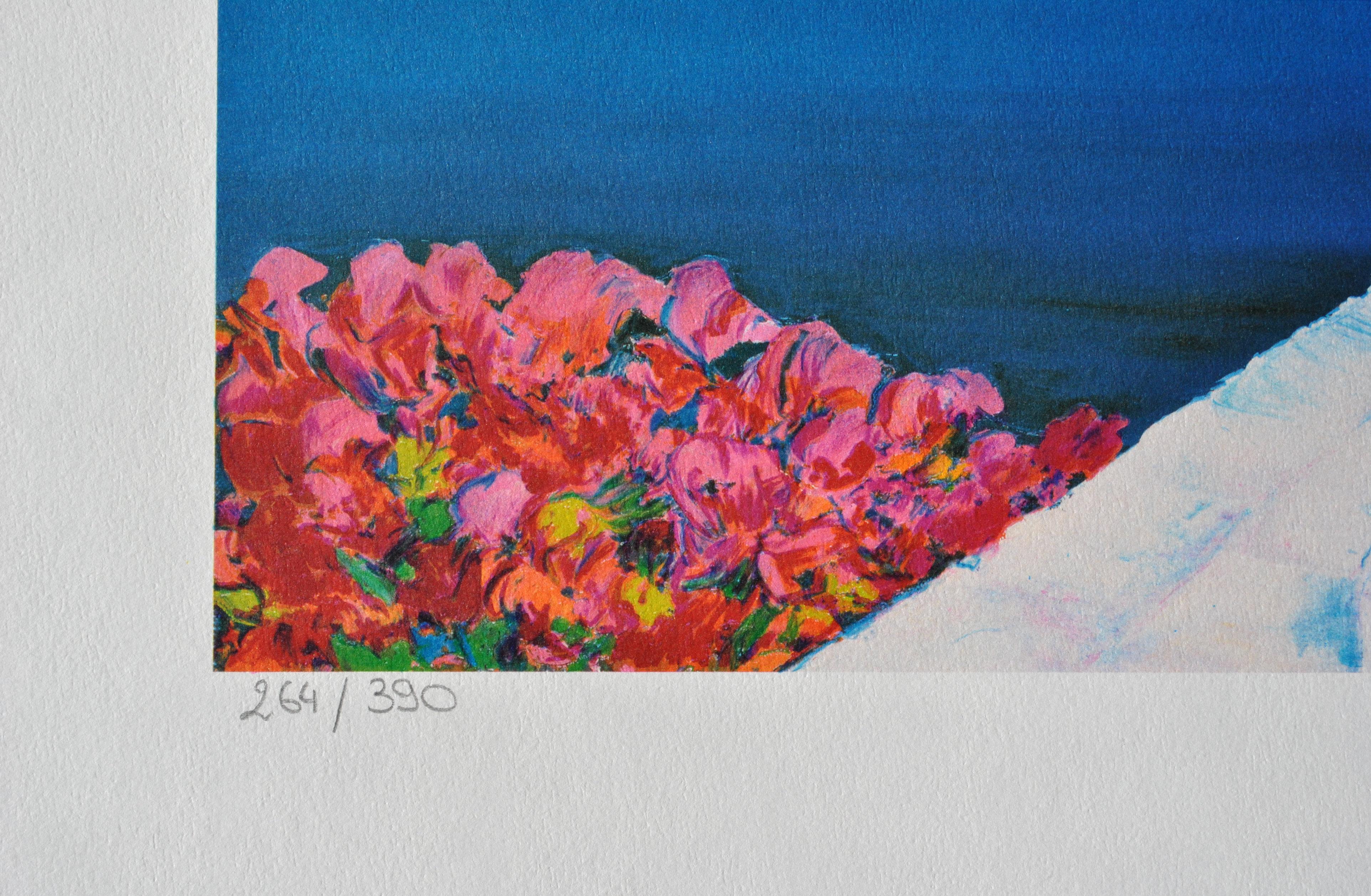 Riviera : Blick auf Cyclades - Original Lithographie, HANDSIGNIERT & GmbH /390 (Grau), Landscape Print, von Serge FENECH