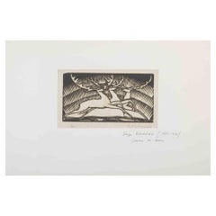 Stags - Original Woodcut by Serge Fontinsky - Mid-20th Century