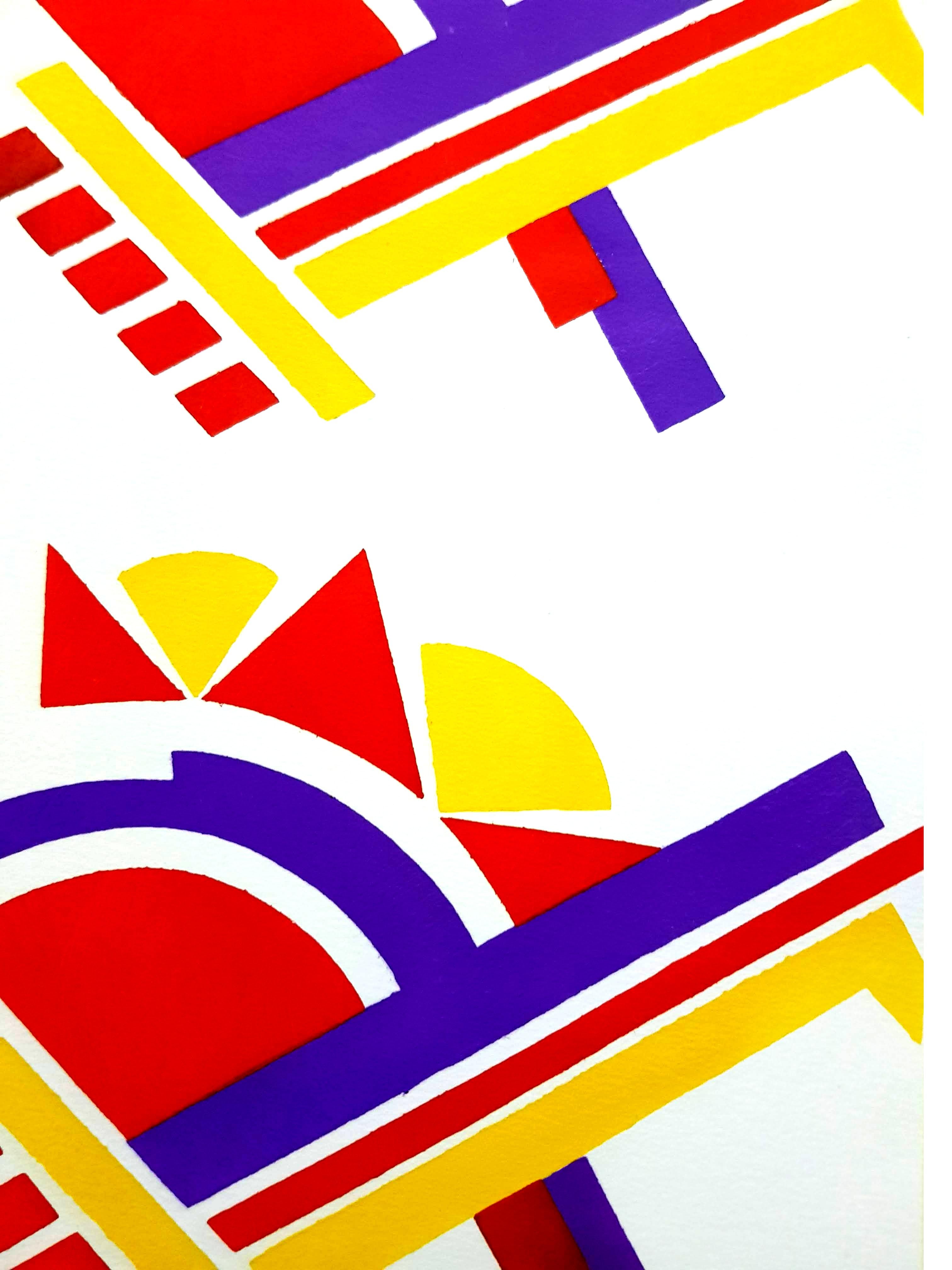 Serge Gladky - Art Deco Colorful Composition - Original Pochoir For Sale 1