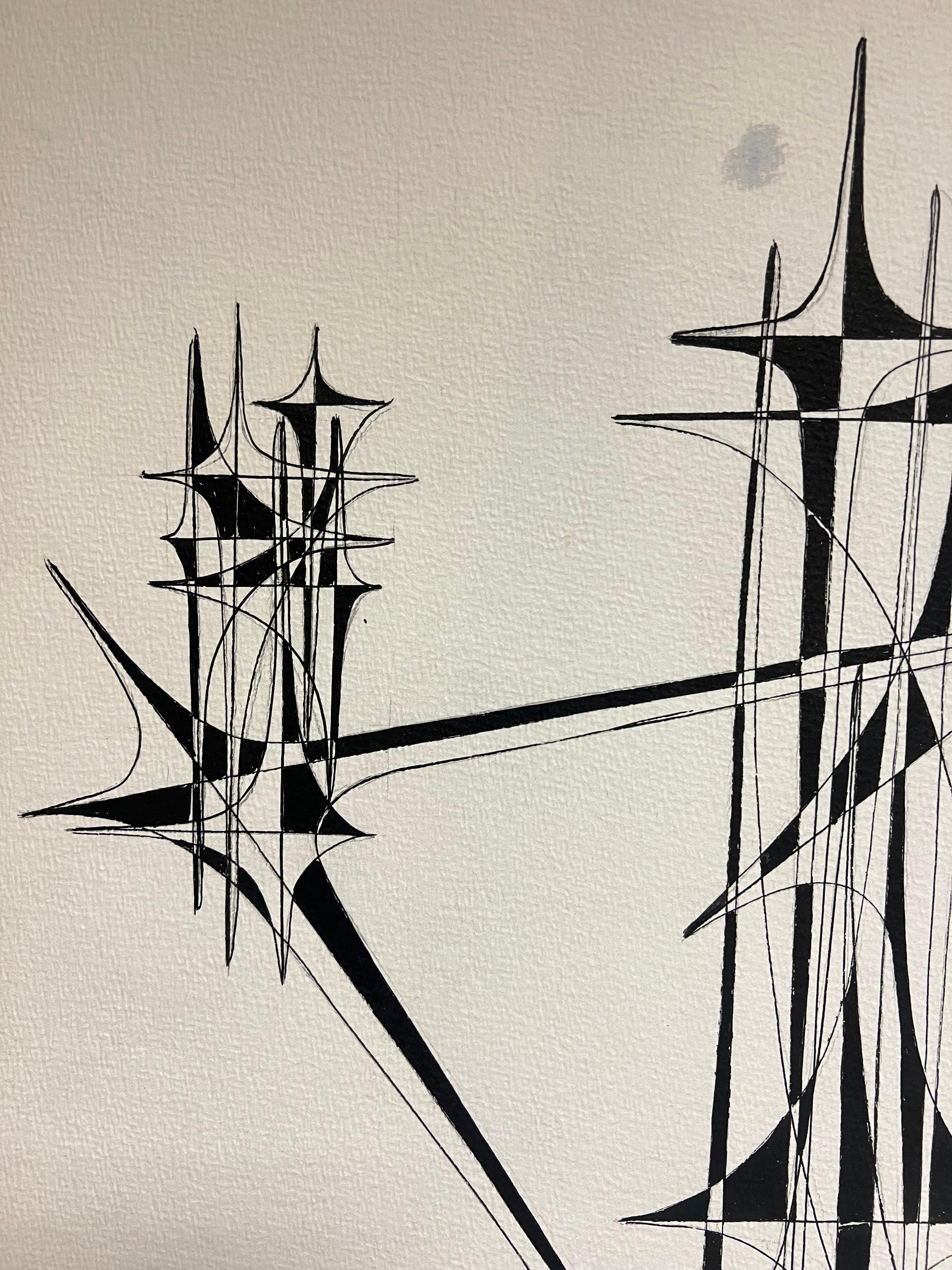 Disegno a inchiostro di composizione astratta geometrica francese del XX secolo 1970 in vendita 2