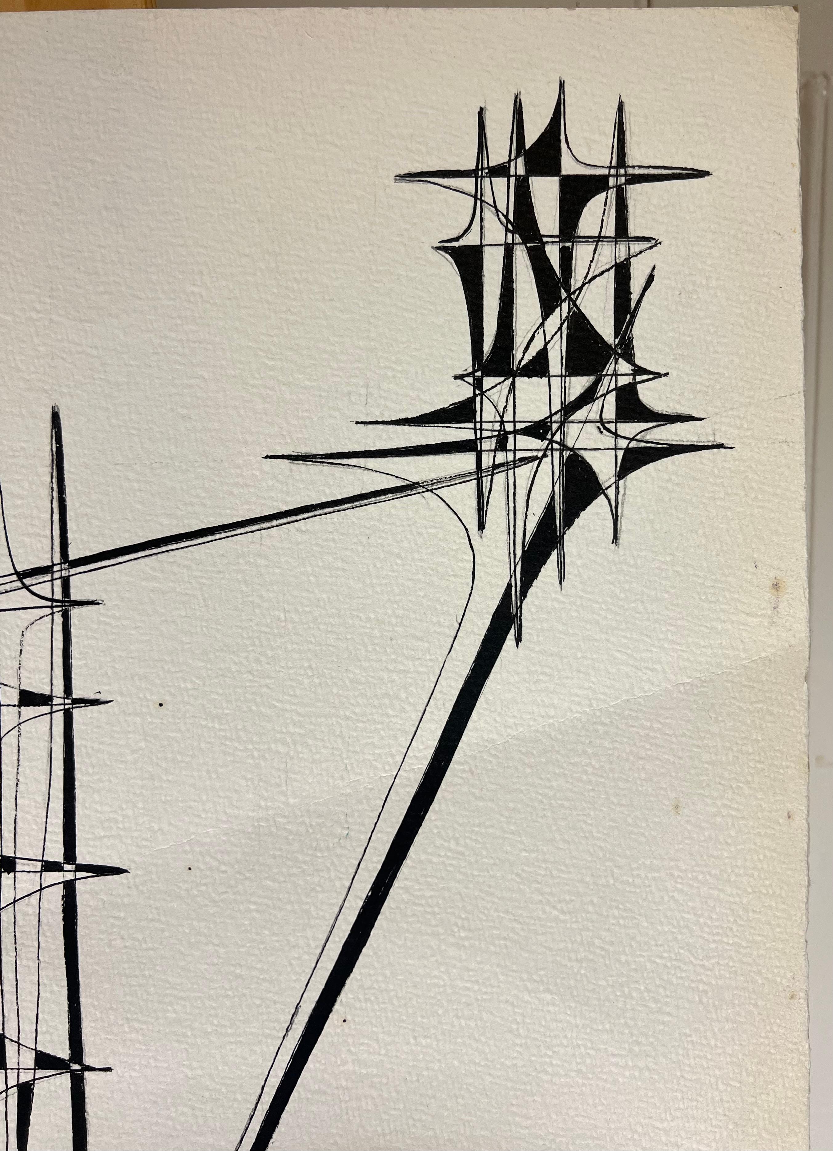 Disegno a inchiostro di composizione astratta geometrica francese del XX secolo 1970 in vendita 3