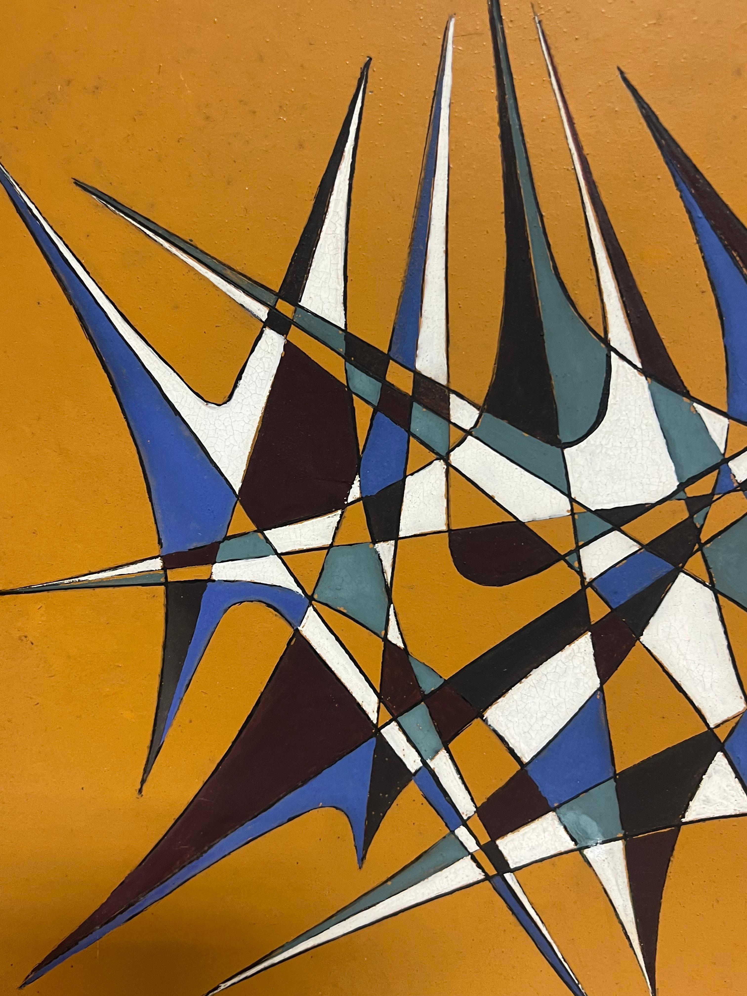Pittura ad olio di composizione astratta geometrica francese del XX secolo, anni '70 - Painting Astrattismo geometrico di Serge Guerin (1916)