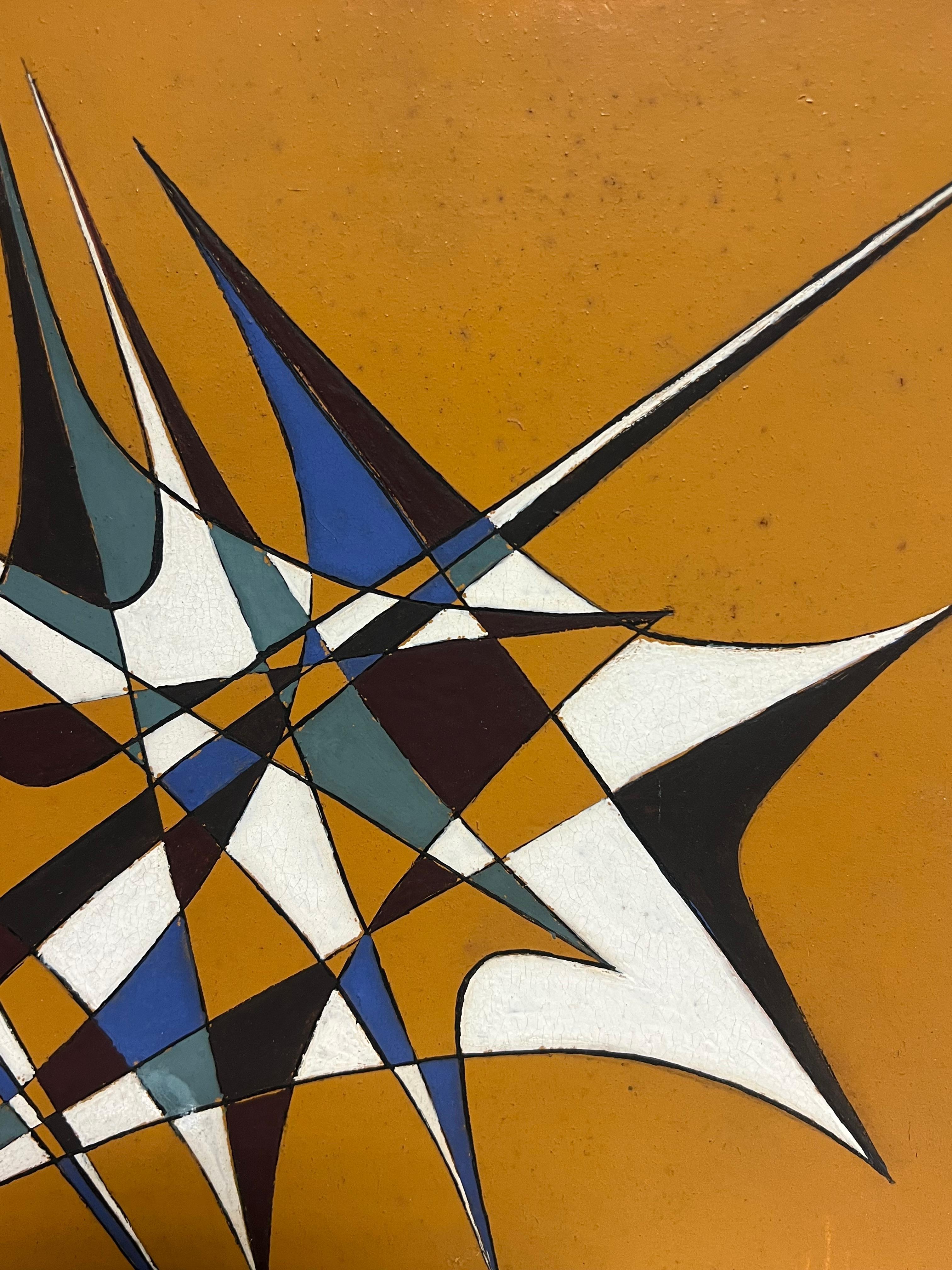 Pittura ad olio di composizione astratta geometrica francese del XX secolo, anni '70 - Abstract Painting Marrone di Serge Guerin (1916)