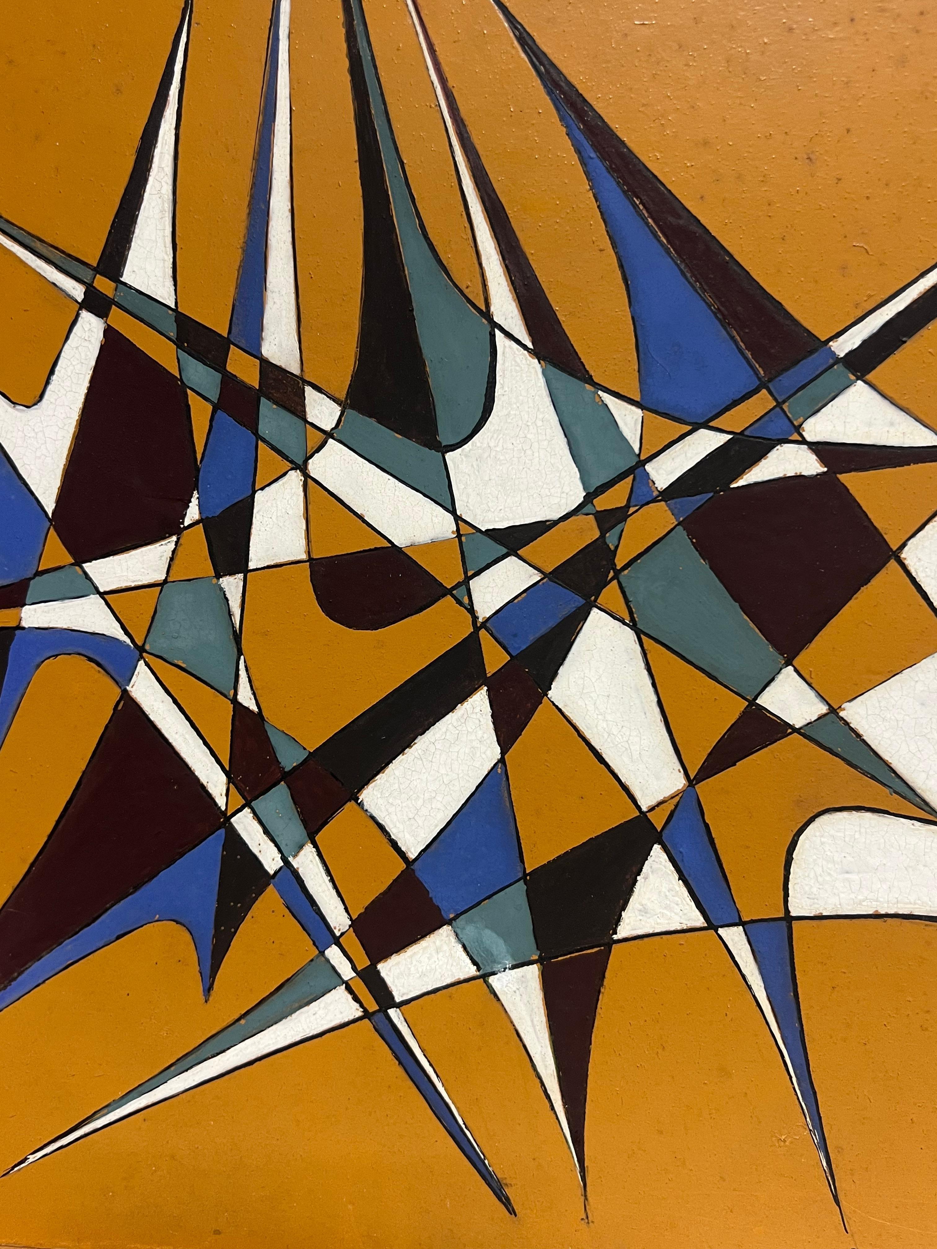 Pittura ad olio di composizione astratta geometrica francese del XX secolo, anni '70 in vendita 1