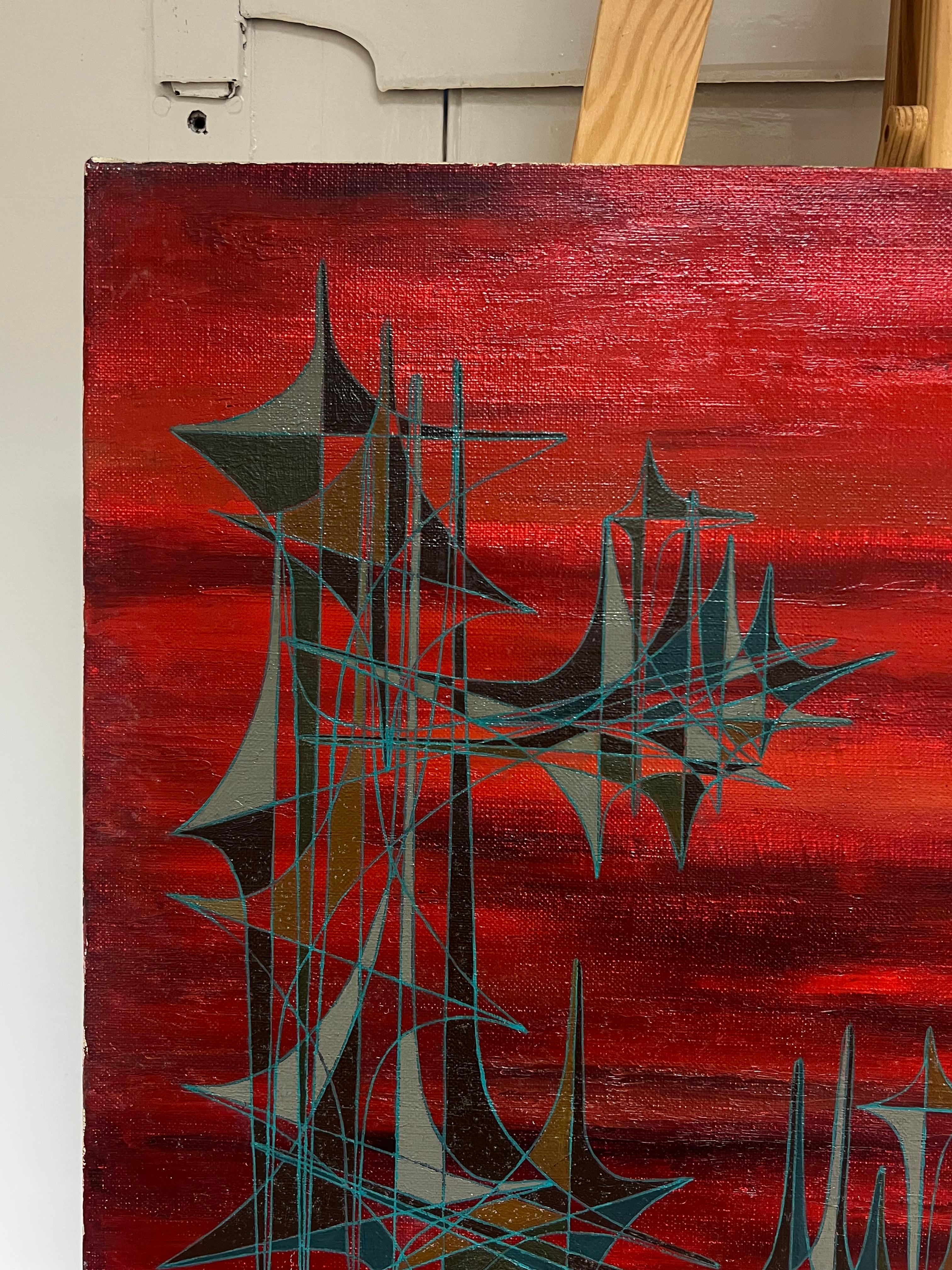 Abstract Composition 
by Serge Guerin (b. 1916), French
oil painting on canvas, unframed
size: 20 x 26 inches
provenance: private collection, Paris, France
condition: overall good and sound, minor surface scuffs from previous collectors storage. 
