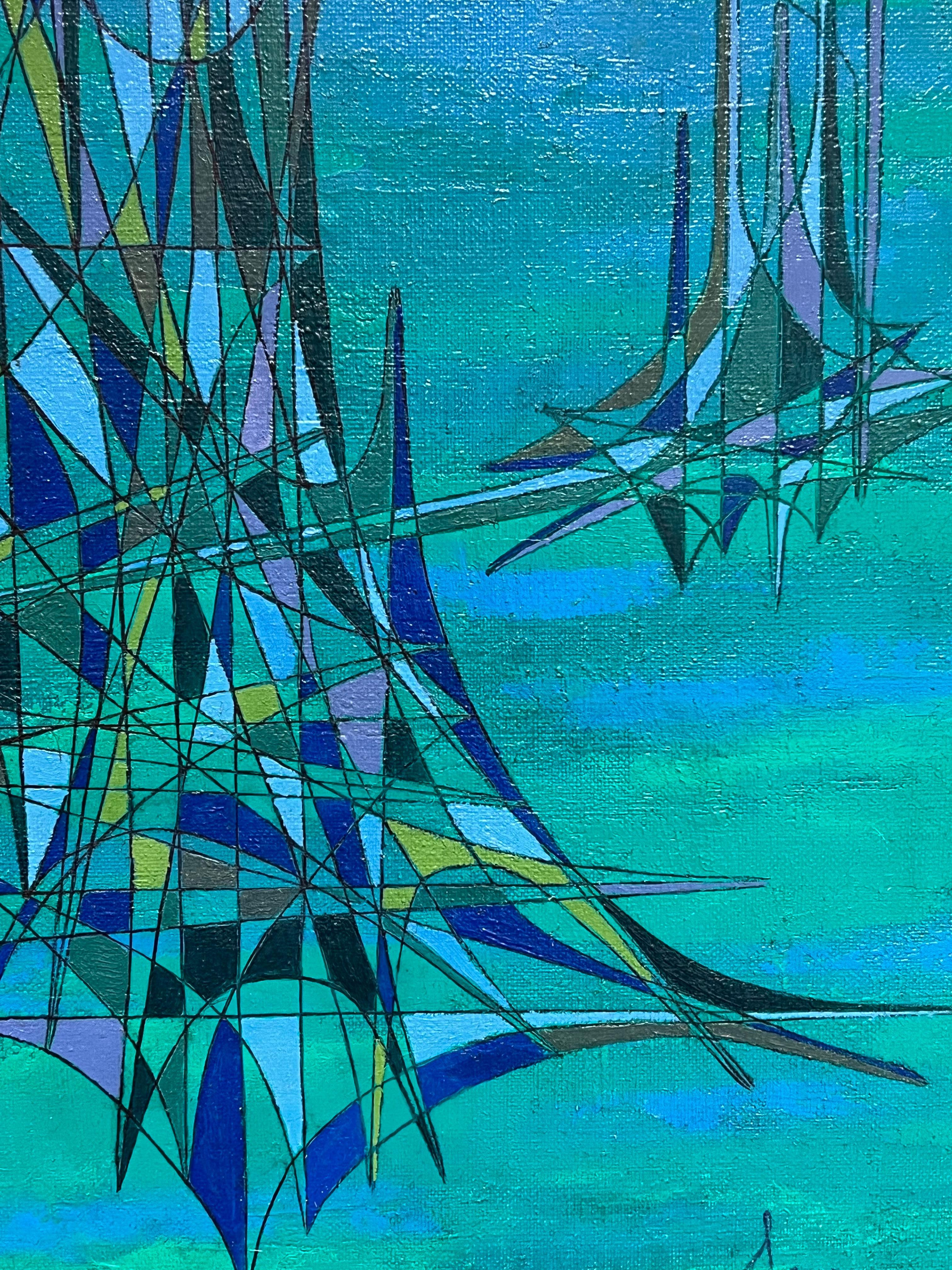 Pittura ad olio astratta geometrica del XX secolo francese Greene & Greene - Painting Astrattismo geometrico di Serge Guerin (1916)