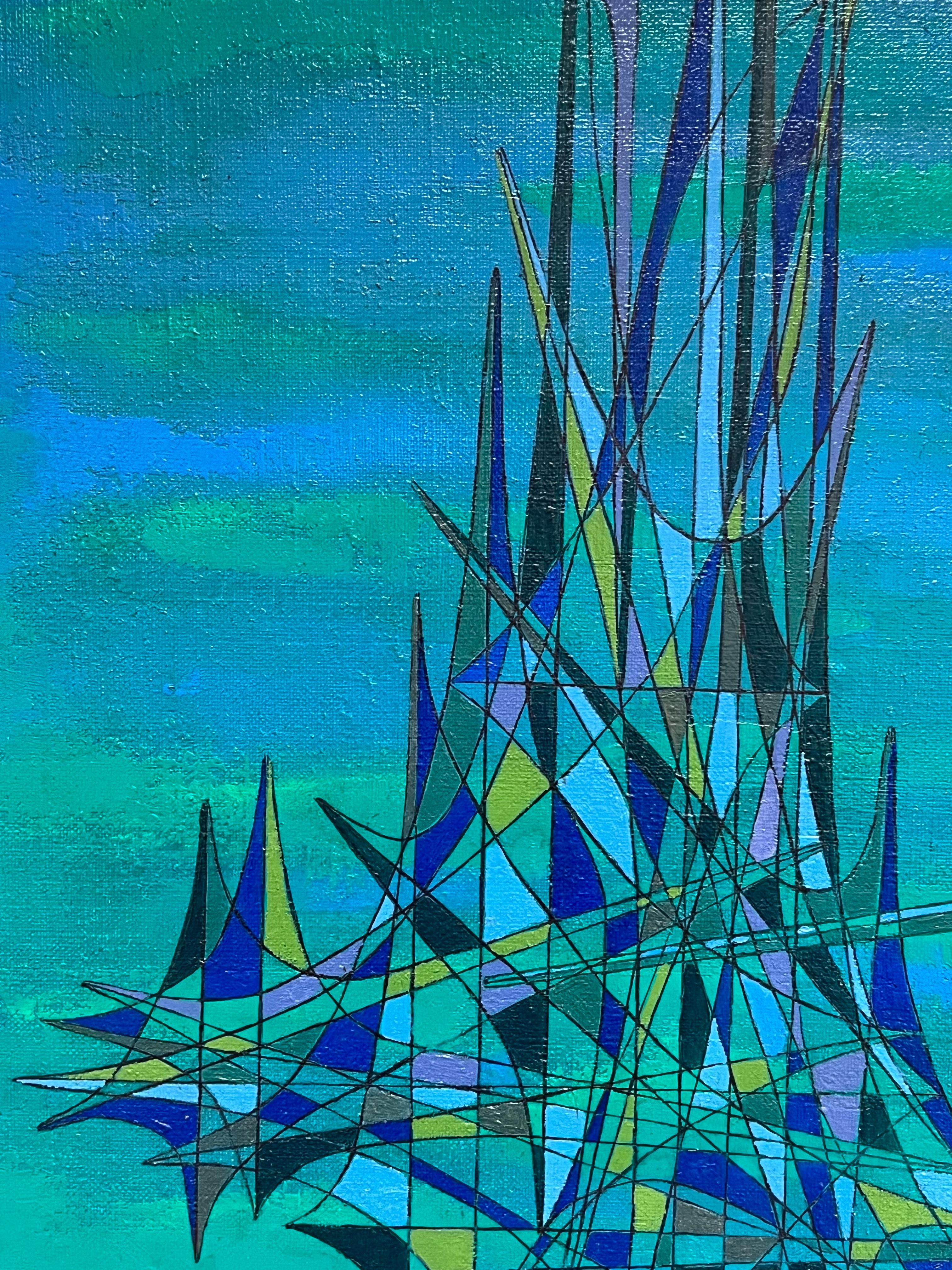Pittura ad olio astratta geometrica del XX secolo francese Greene & Greene - Abstract Painting Verde di Serge Guerin (1916)