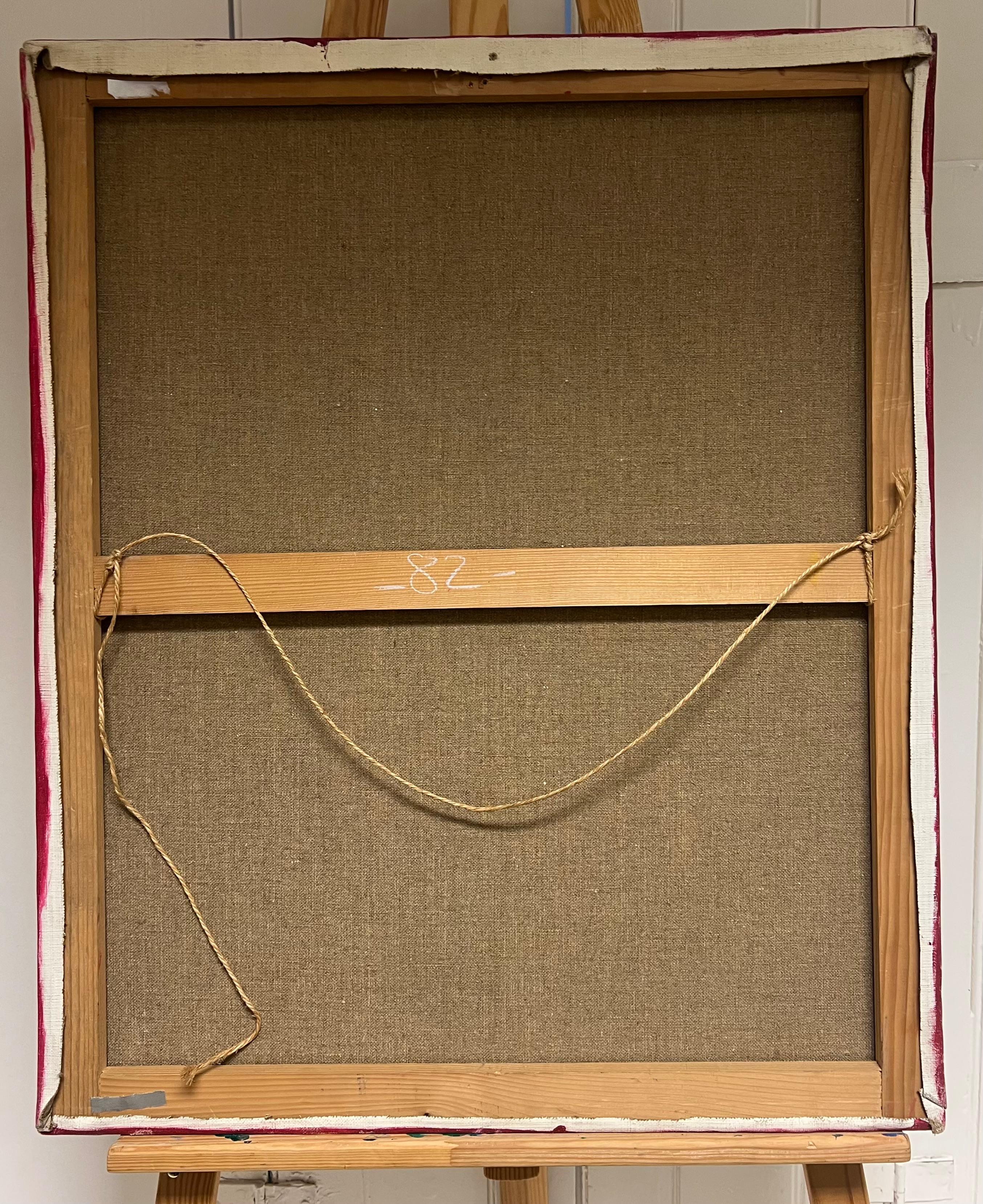 Pittura ad olio di composizione astratta geometrica del XX secolo in Francia, colori rossi in vendita 2