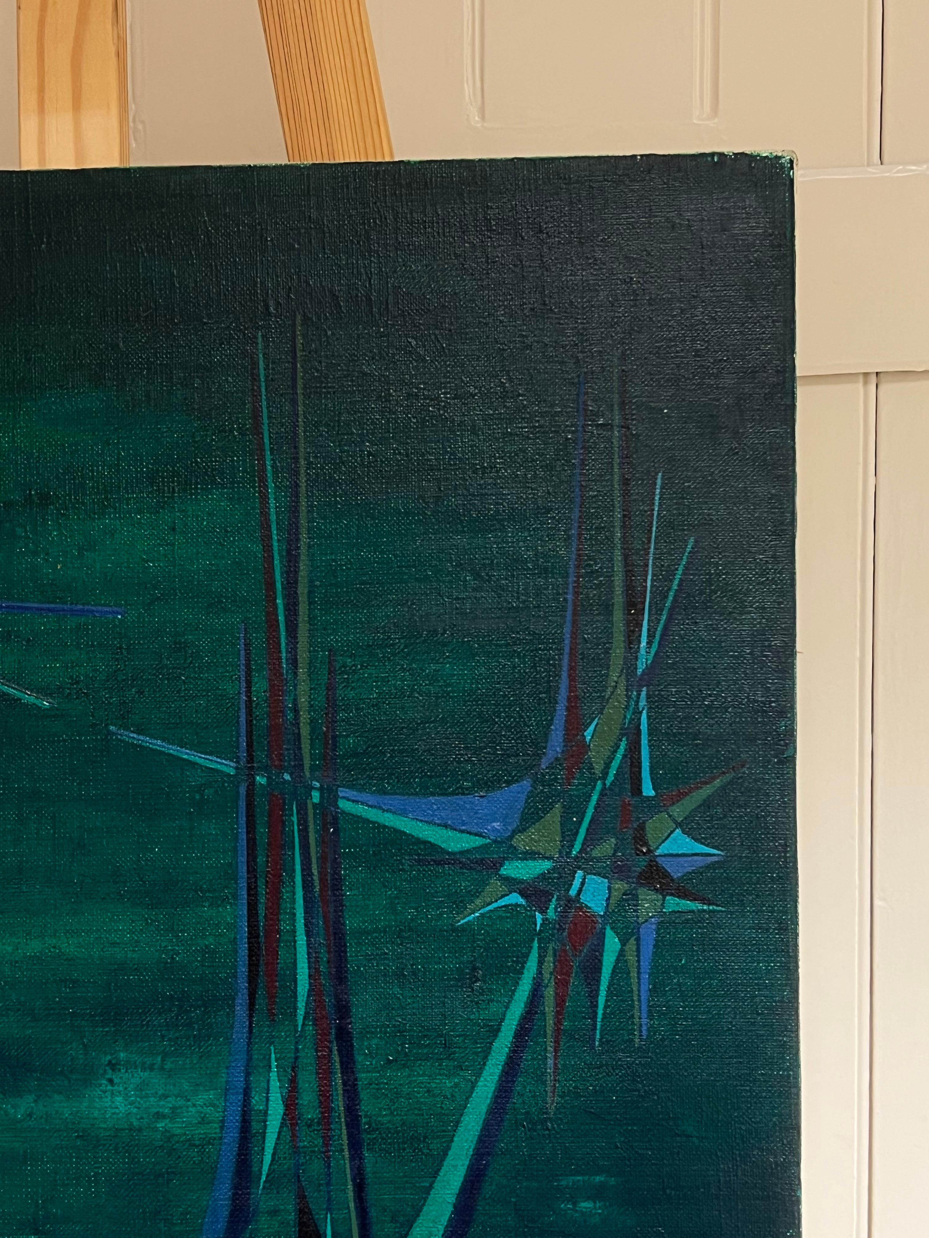 Geometria astratta francese del XX secolo in verde e blu cosmico - Abstract Painting Nero di Serge Guerin (1916)