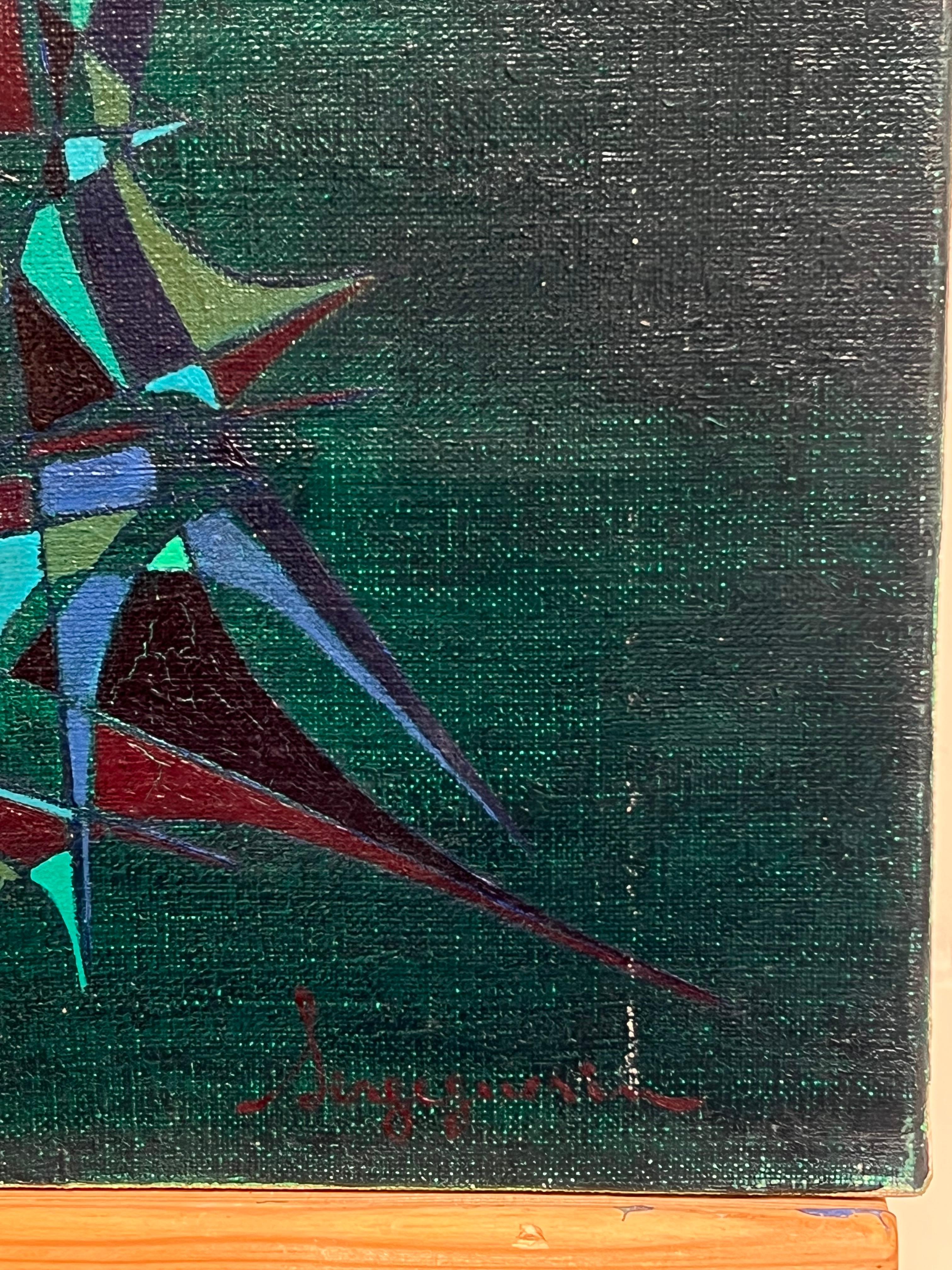 Geometria astratta francese del XX secolo in verde e blu cosmico in vendita 2