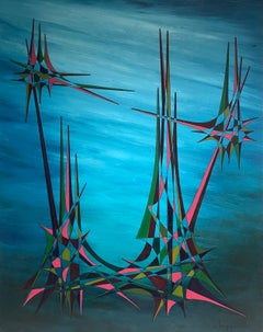Composizione astratta geometrica surrealista del XX secolo, pittura ad olio di grandi dimensioni