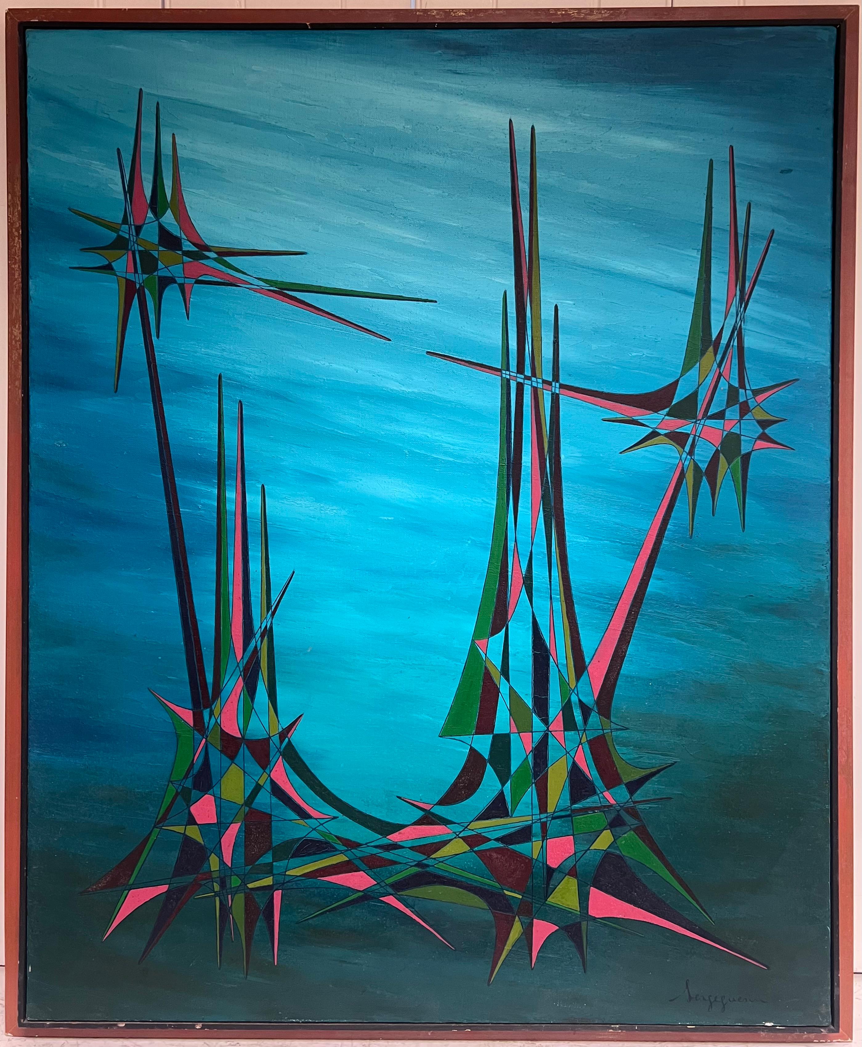 Abstract Composition 
signed by Serge Guerin (b. 1916), French
oil painting on canvas, framed
framed: 41 x 34 inches
canvas: 40 x 32.5 inches
provenance: private collection, Paris, France
condition: overall good and sound, minor surface scuffs from