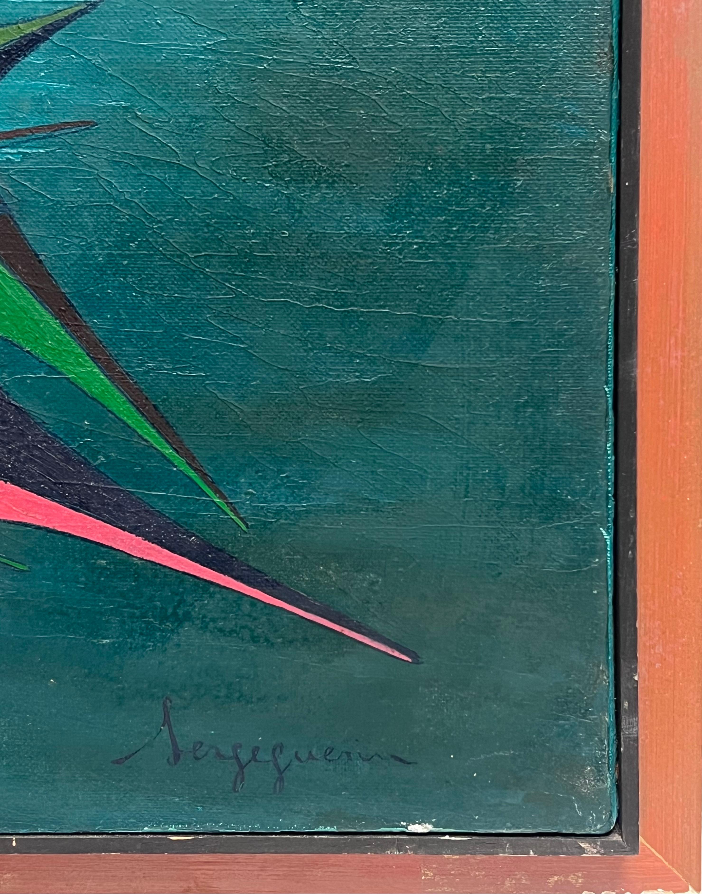 20th Century French Geometric Abstract Surrealist Composition Large Oil Painting For Sale 5