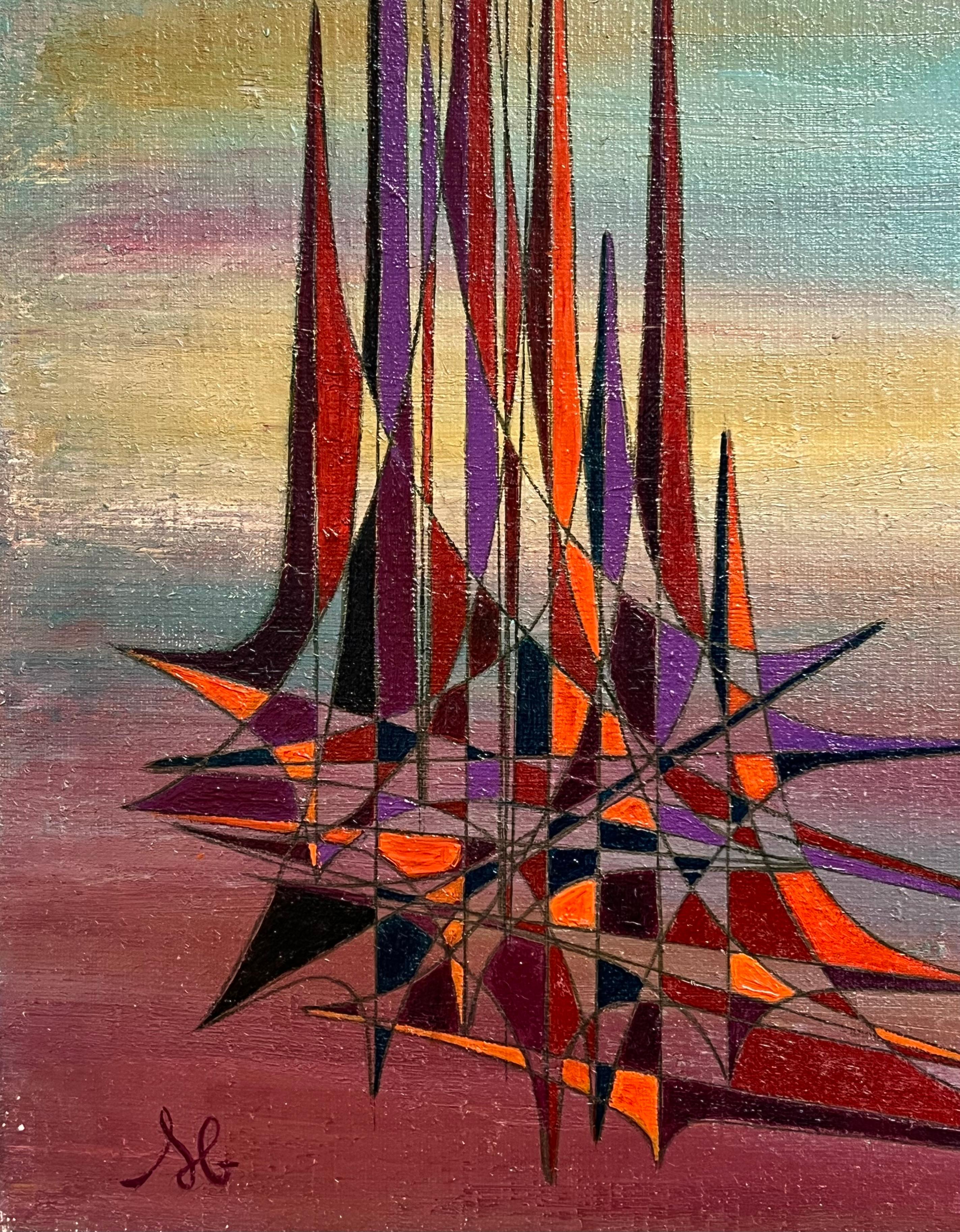 Pittura ad olio astratta geometrica surrealista del XX secolo francese in vendita 5