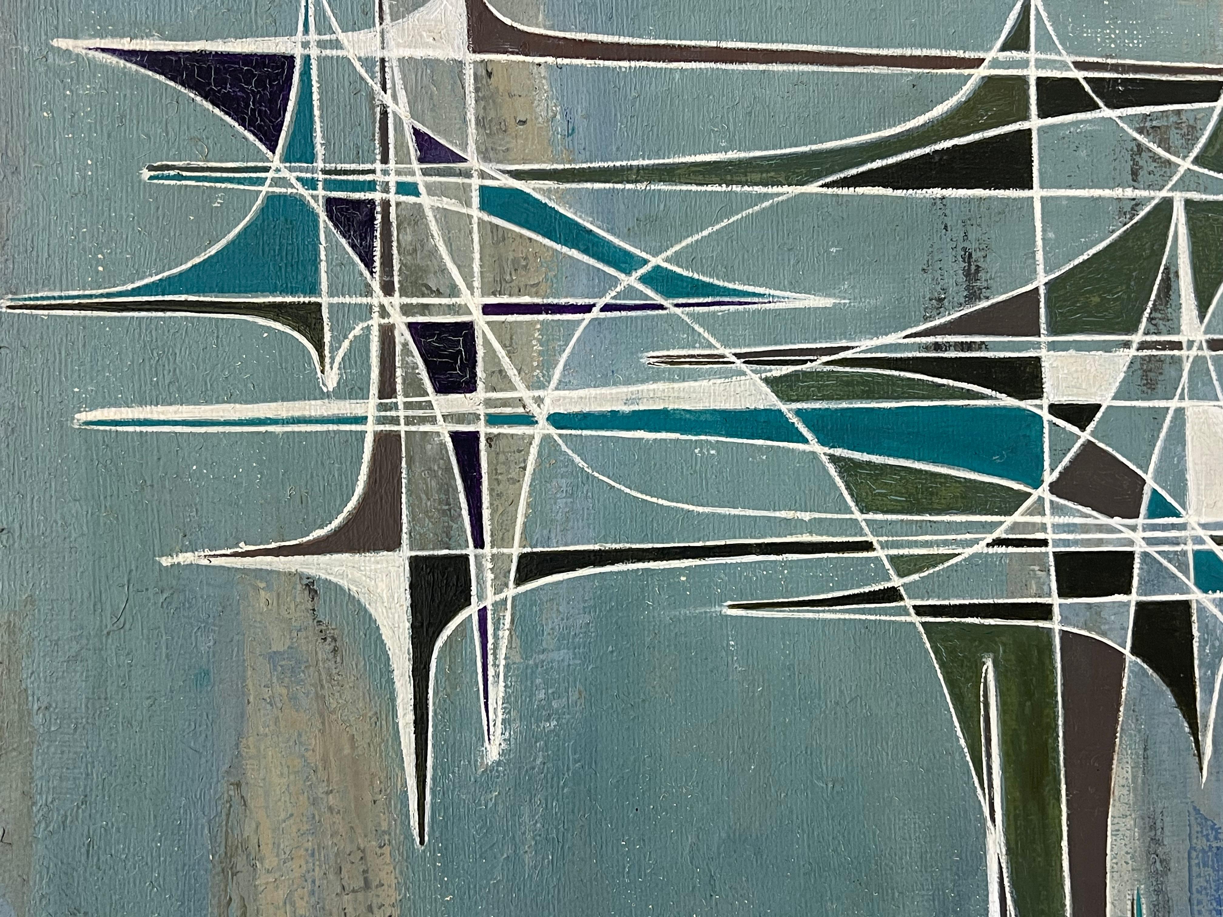 Französische geometrische abstrakte surrealistische Komposition des 20. Jahrhunderts, Ölgemälde – Painting von Serge Guerin (1916)