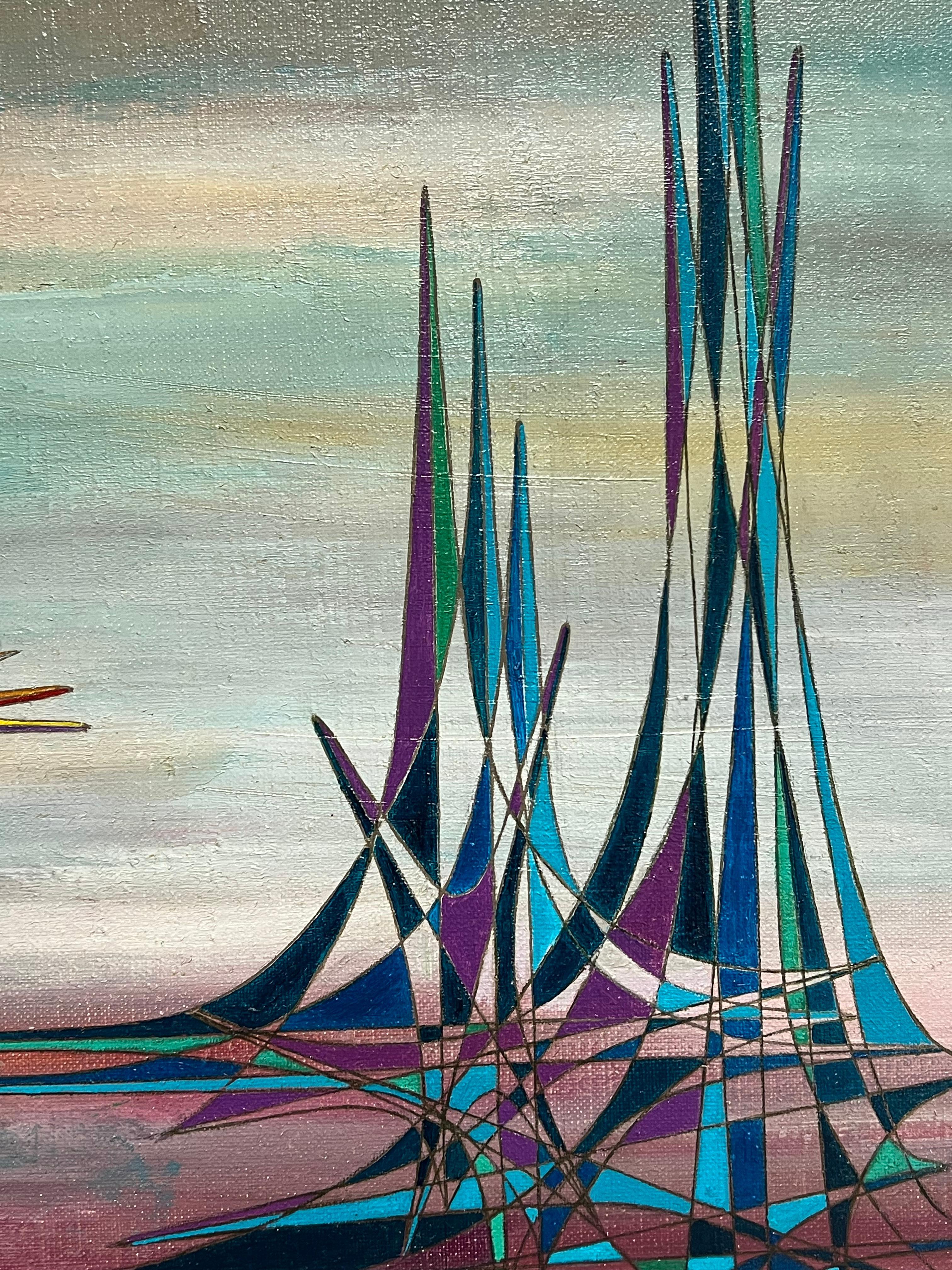 Pittura ad olio astratta geometrica surrealista del XX secolo francese - Painting Astrattismo geometrico di Serge Guerin (1916)
