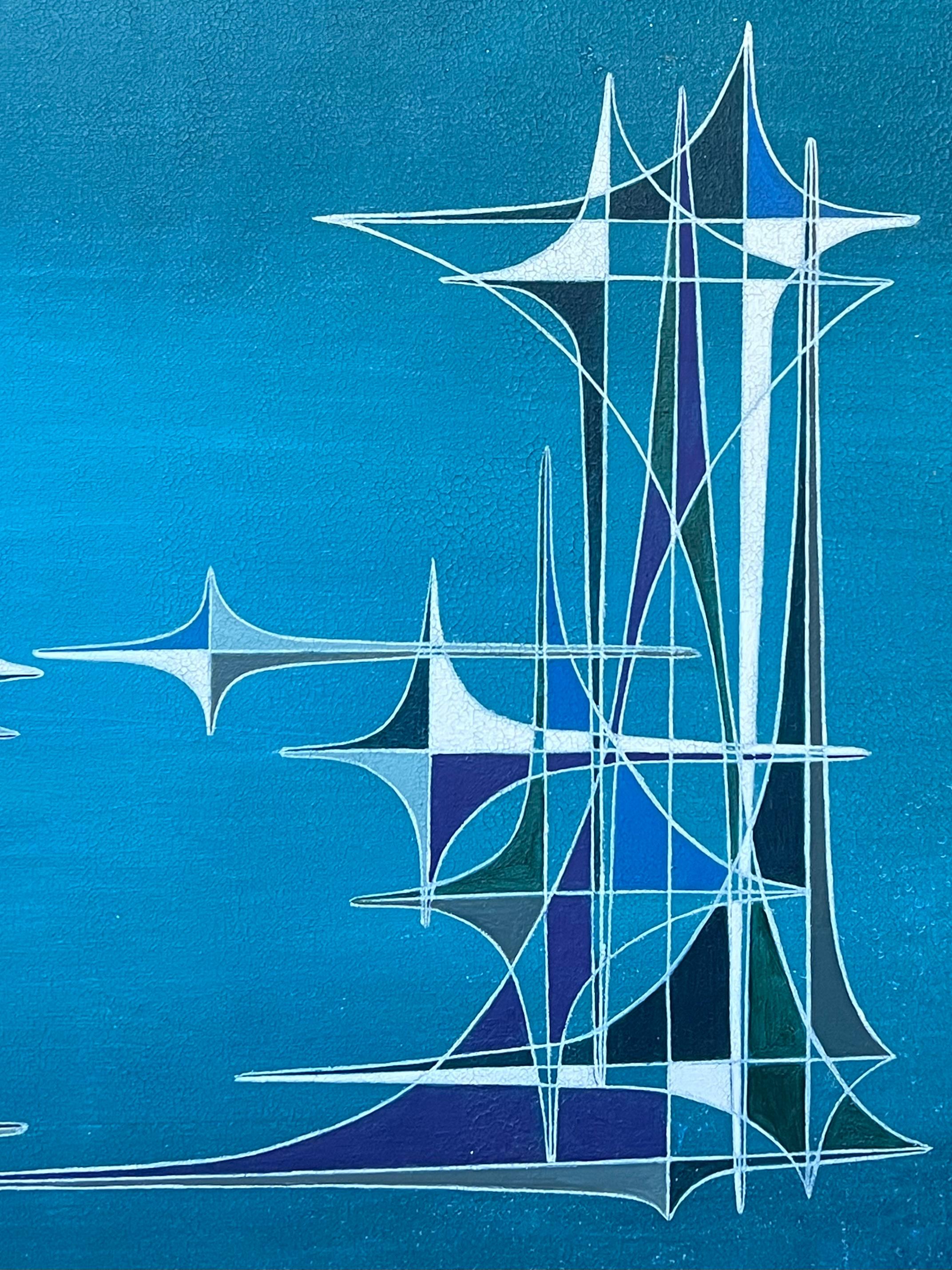 Pittura ad olio astratta geometrica surrealista del XX secolo francese - Painting Astrattismo geometrico di Serge Guerin (1916)