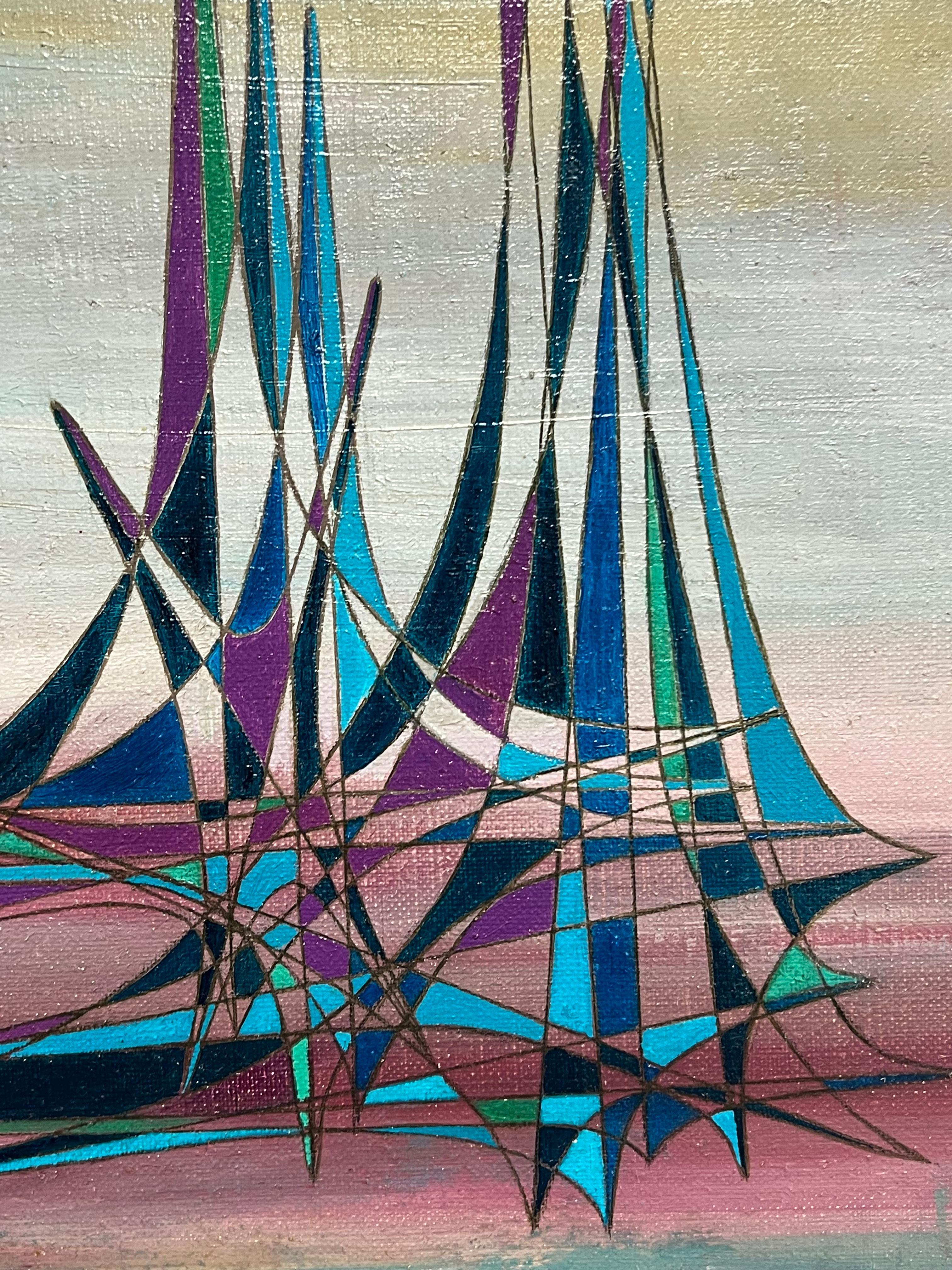 Pittura ad olio astratta geometrica surrealista del XX secolo francese - Abstract Painting Grigio di Serge Guerin (1916)